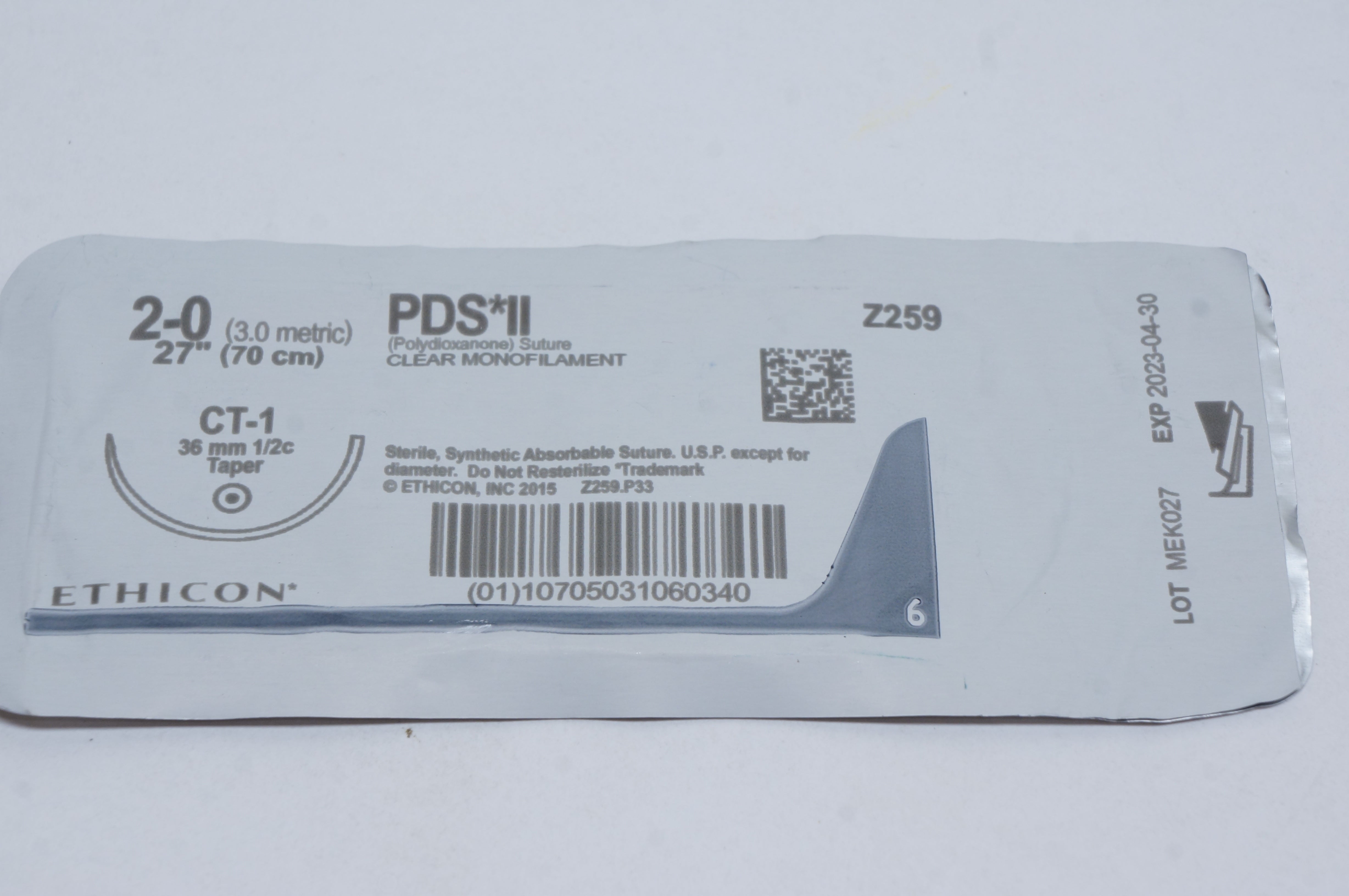 Ethicon Z259 2-0 PDS II, CT-1, 36mm 1/2c Taper, 27inch