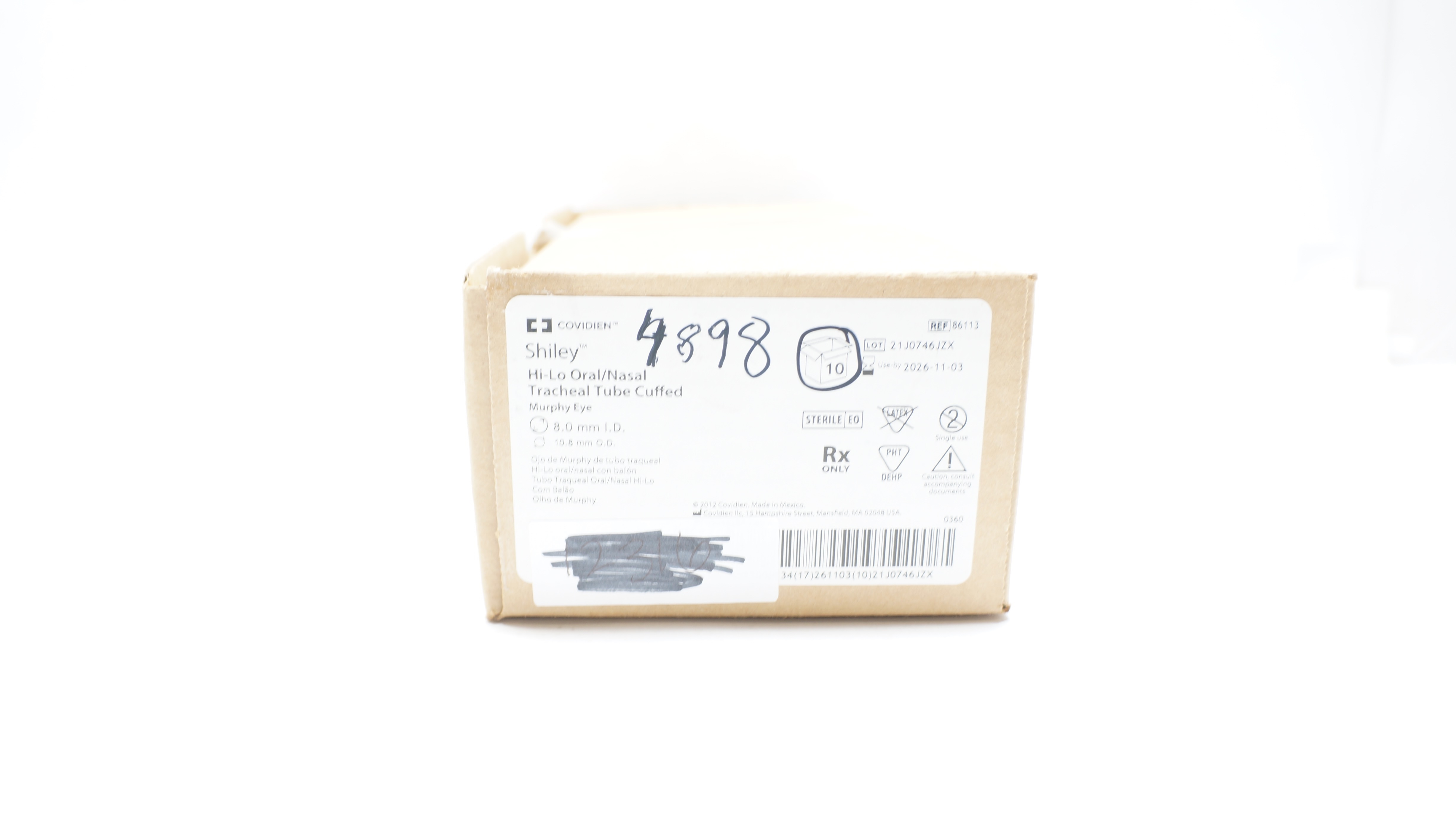 Covidien 86113 Shiley Hi-Lo Oral/Nasal Tracheal Tube Cuffed 8.0x10.8mm-Box of 10