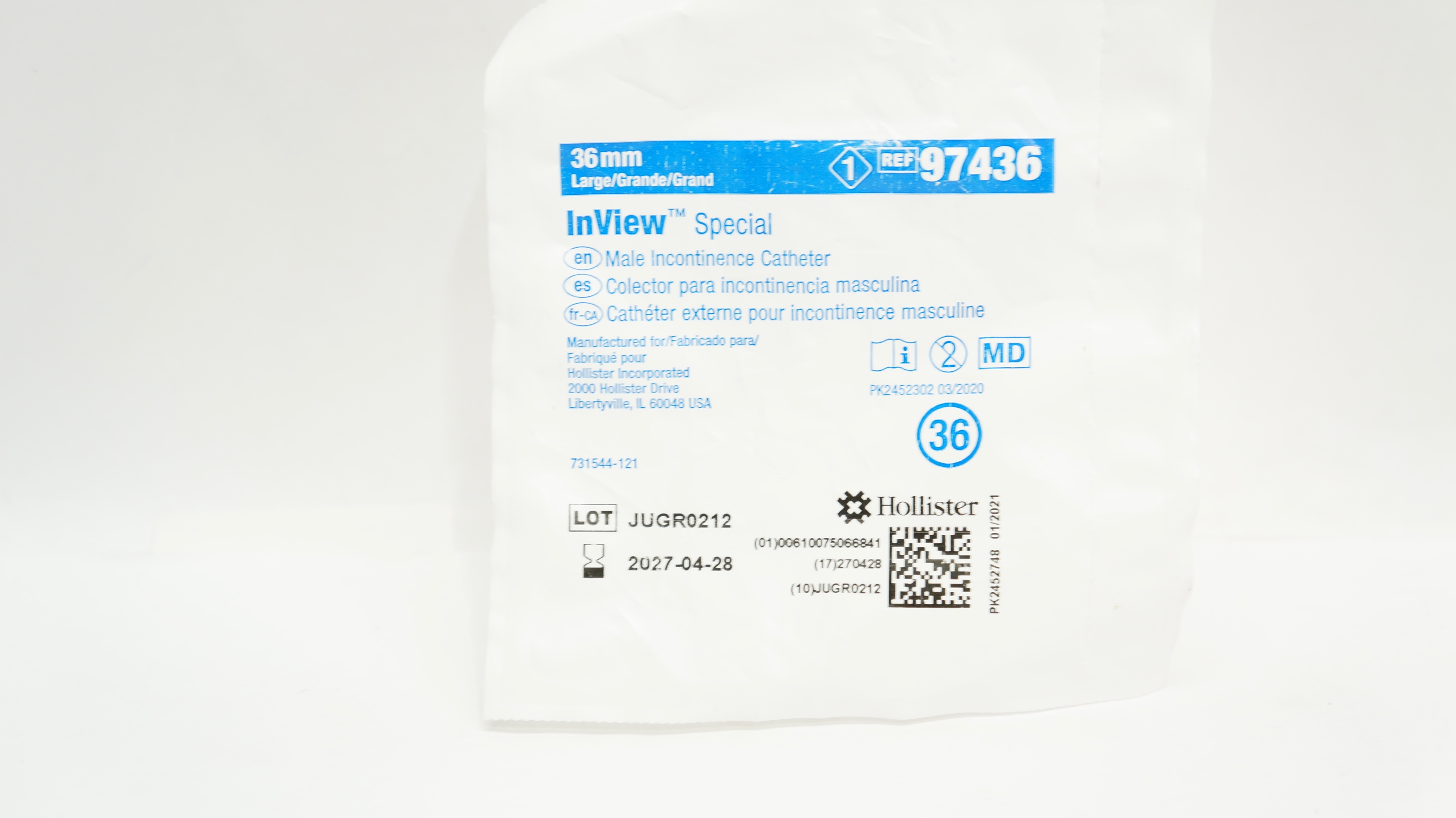 Hollister 97436 InView Special Male Incontinence Cath. 36mm Large
