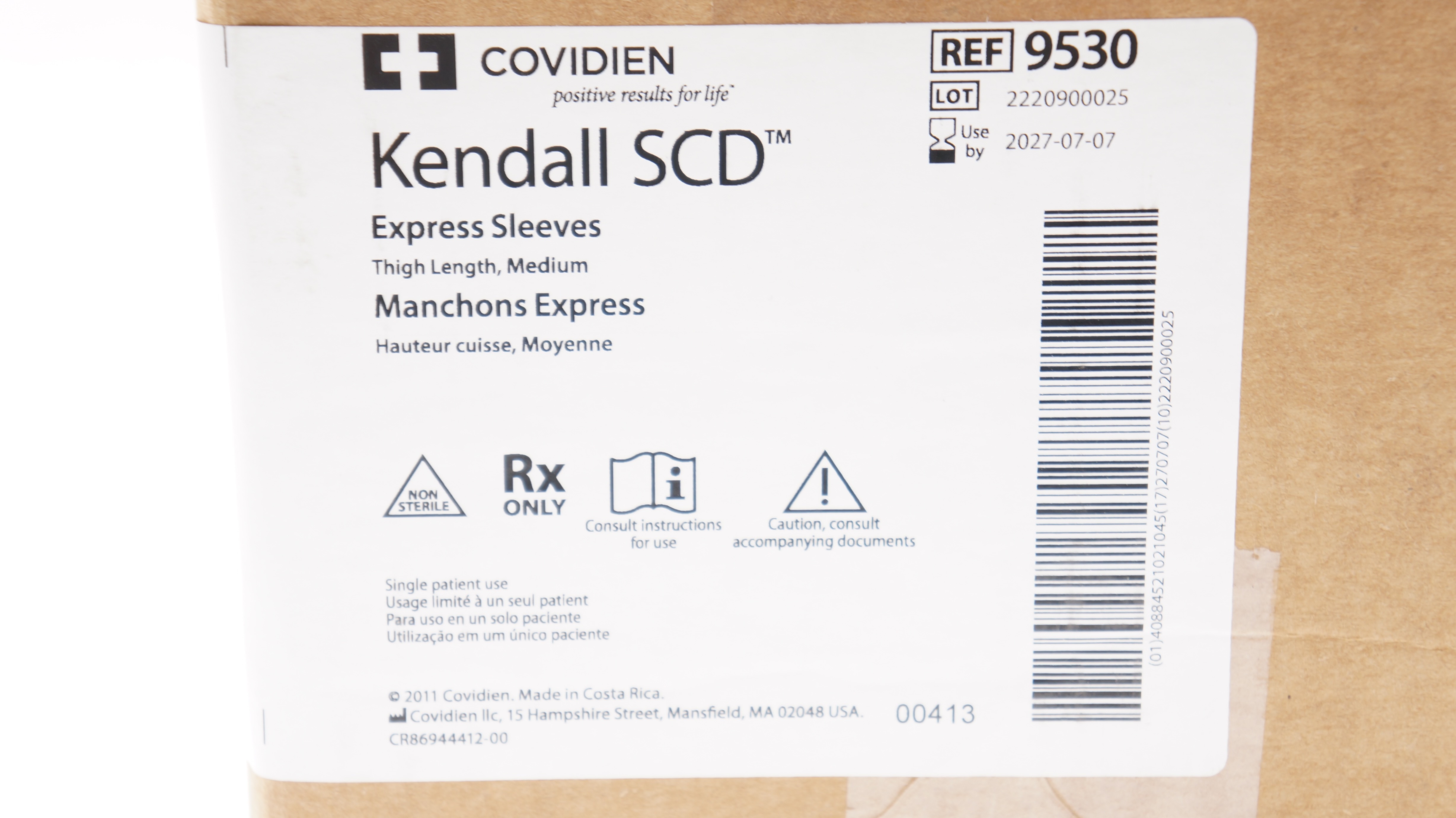 Covidien 9530 Kendall SCD Express Sleeves Thigh Length, Medium - Box of 5