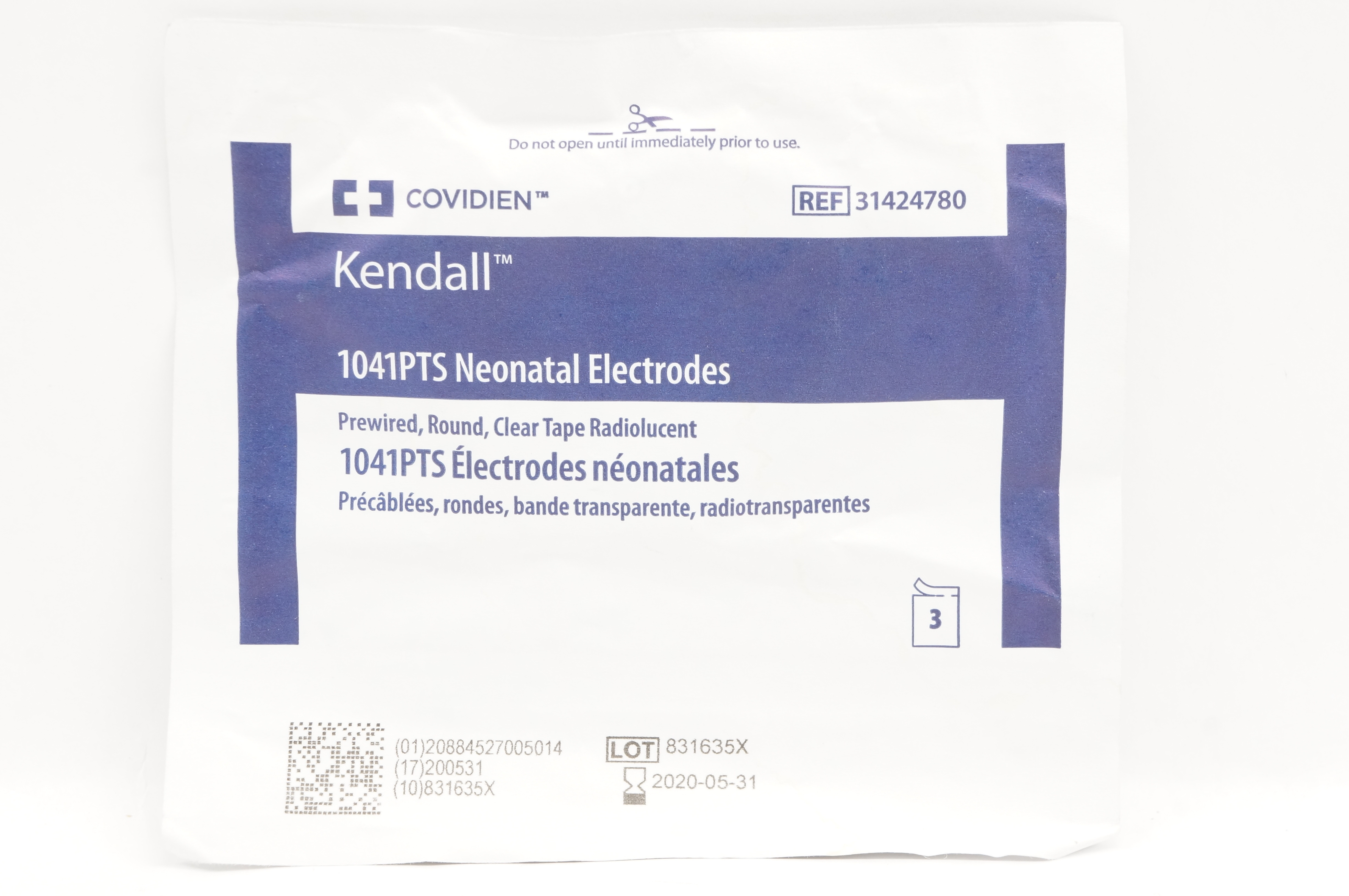 Covidien 31424780 1041PTS Neonatal Electrodes Prewired Round (x) - Pack of 3