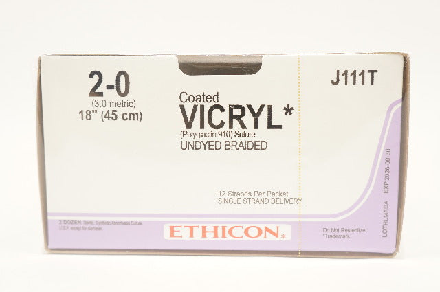 Ethicon J111T 2-0 VICRYL, Undyed Braided, 18inch - Box of 24