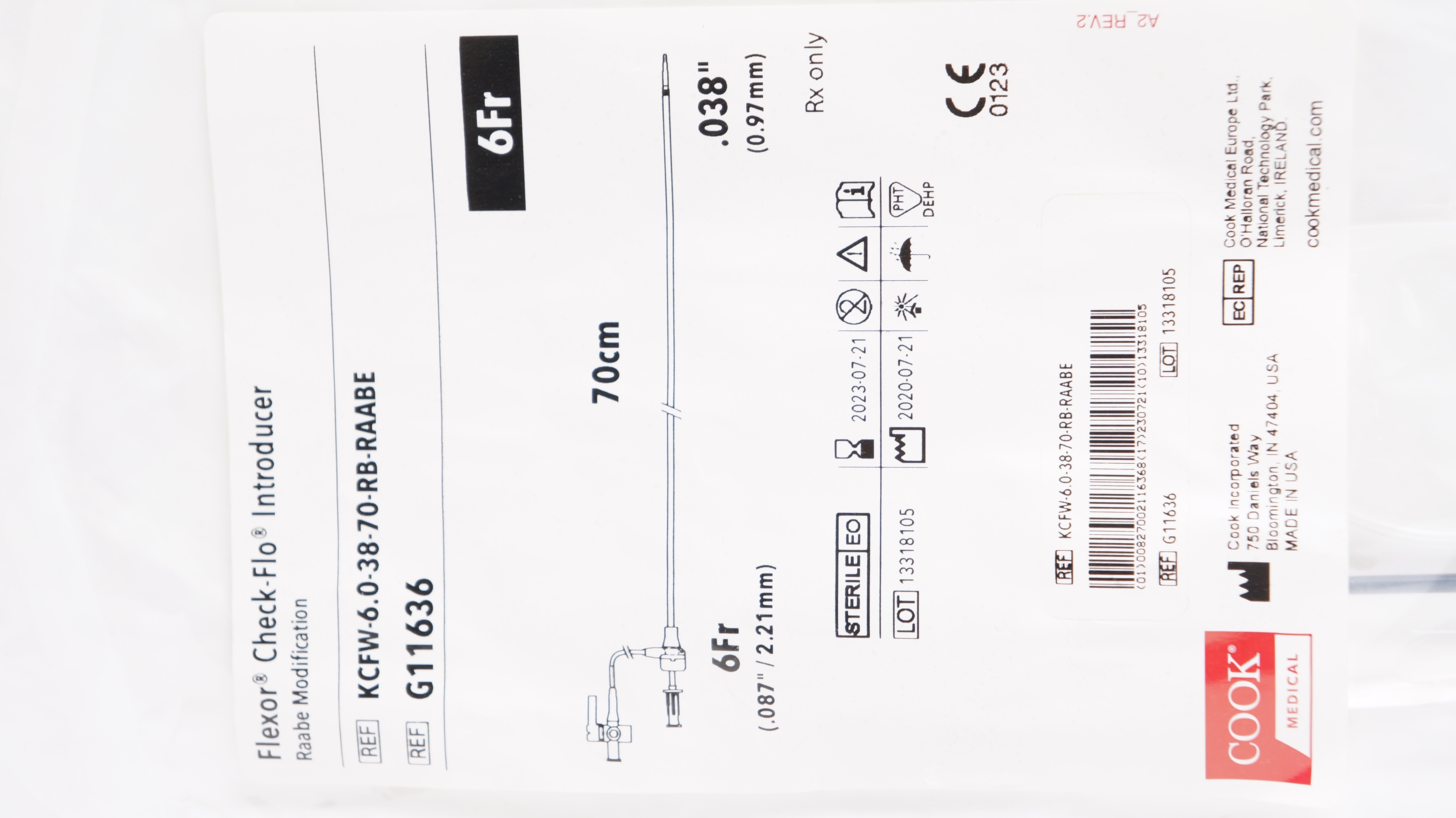 Cook Medical G11636 Flexor Check-Flo Introducer 6Fr x 70cm x .038inch (x)