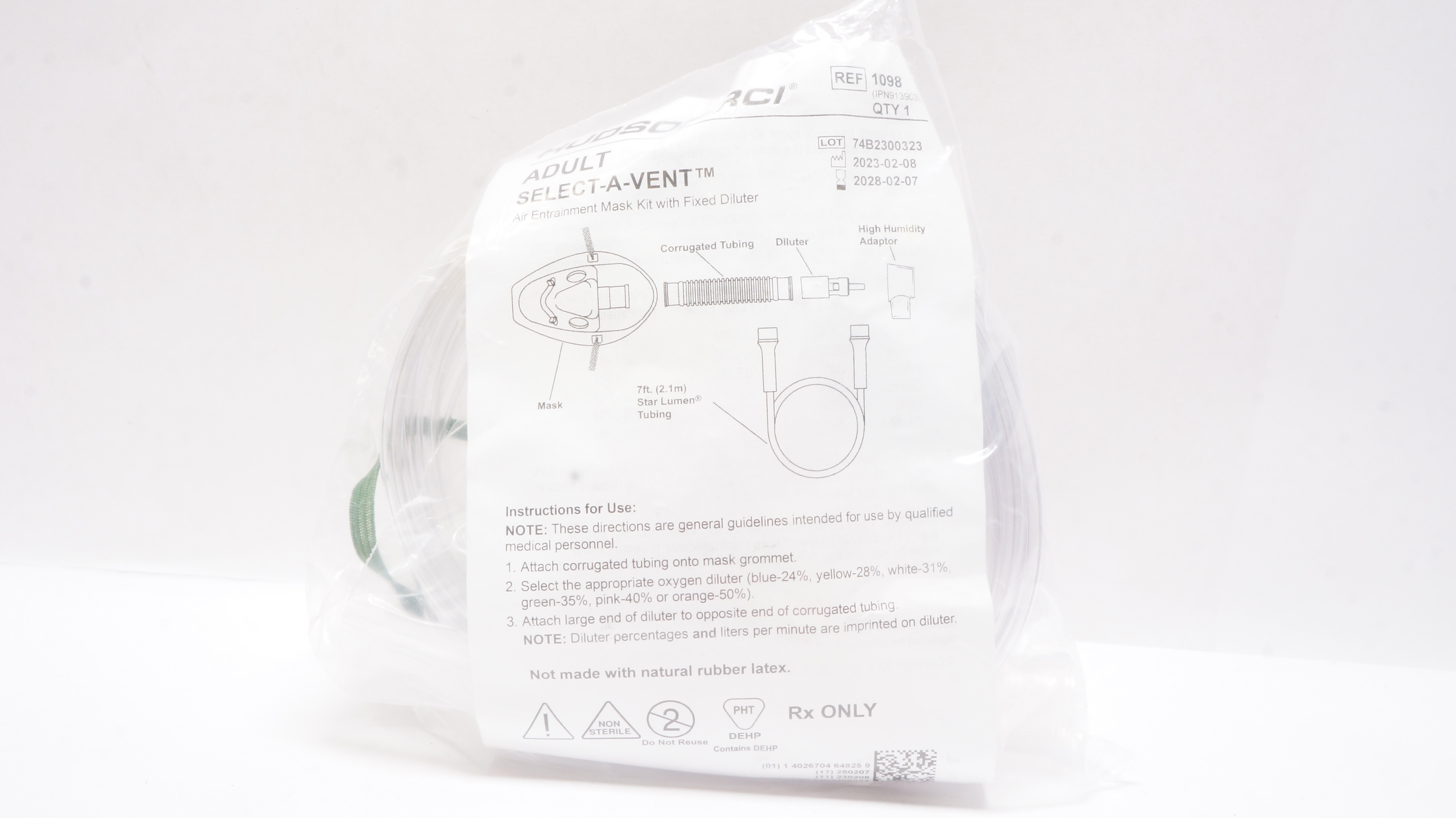 Teleflex 1098 Hudson RCI Air Entrainment Mask Kit w/Fixed Diluter Adult