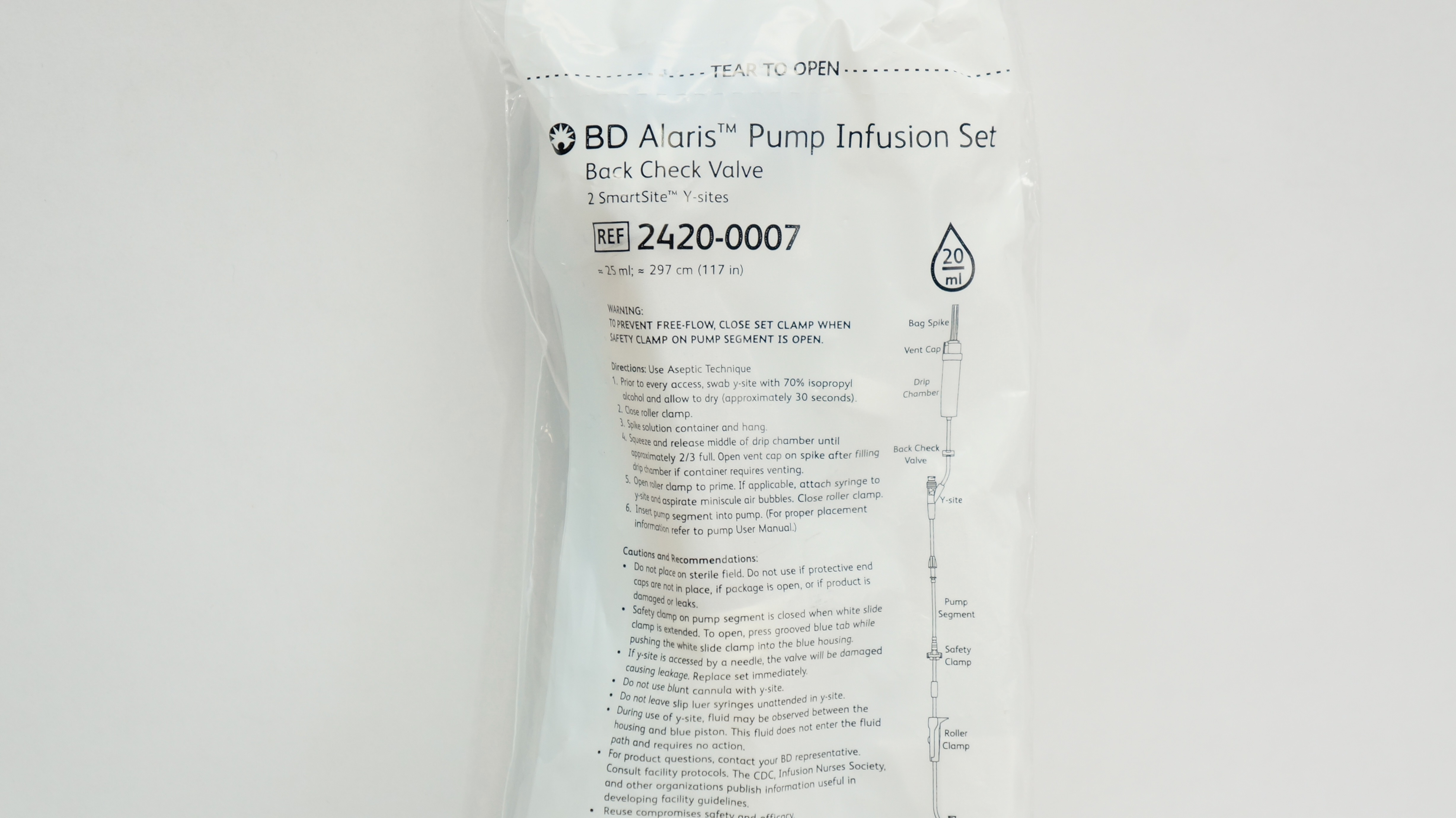 BD 2420-0007 Alaris Pump Infusion Set Back Check Valve 117inchx25ml 20Drop/ml(x)