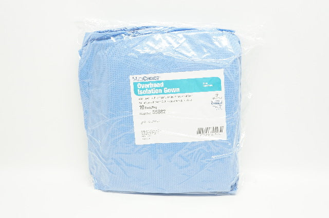 MediChoice 55882 Overhead Isolation G o w n Blue Universal - Bag of 10