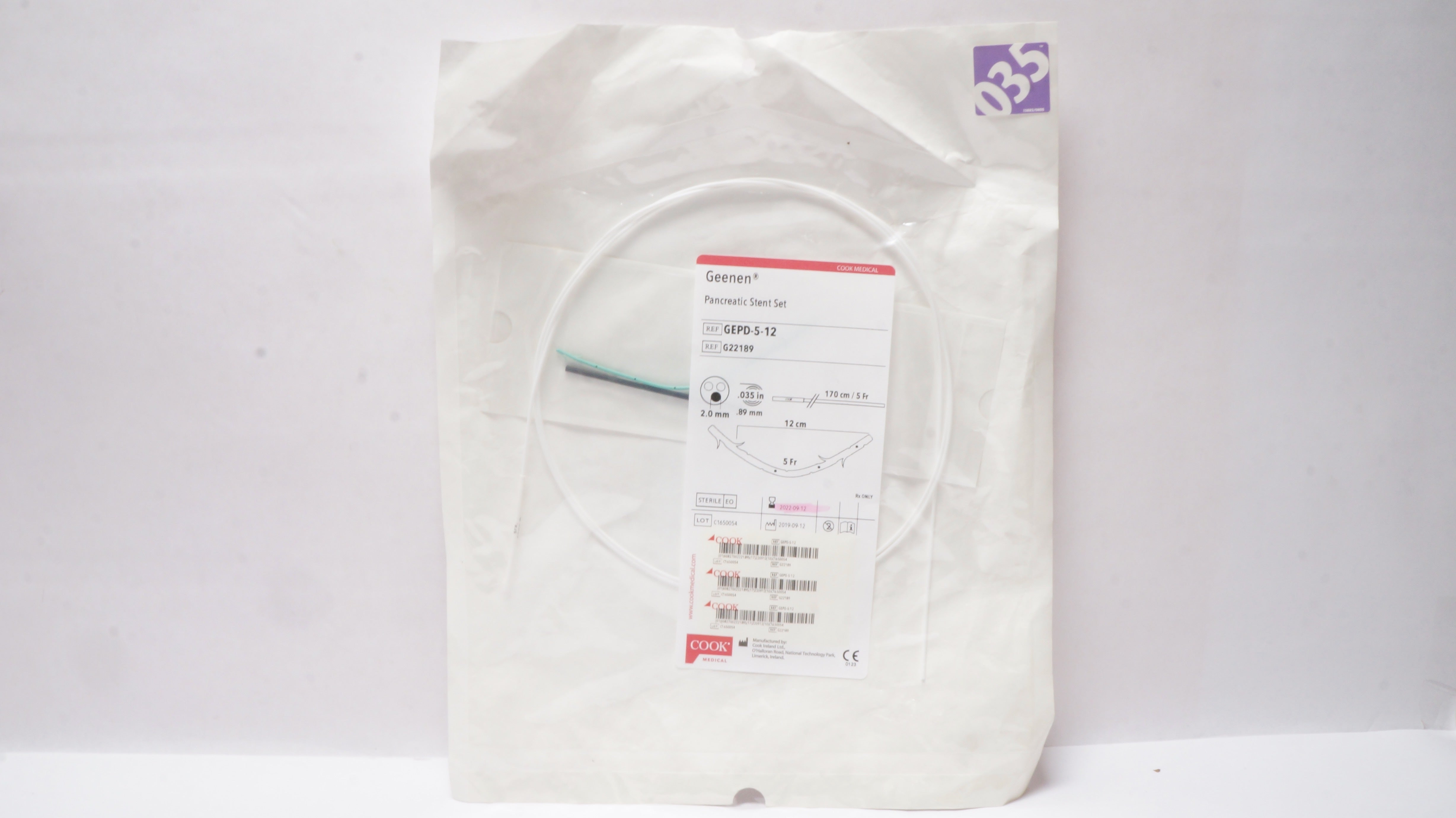 Cook Medical G22189 Geenen Pancreatic Stent Set 12cm 5Fr (x)