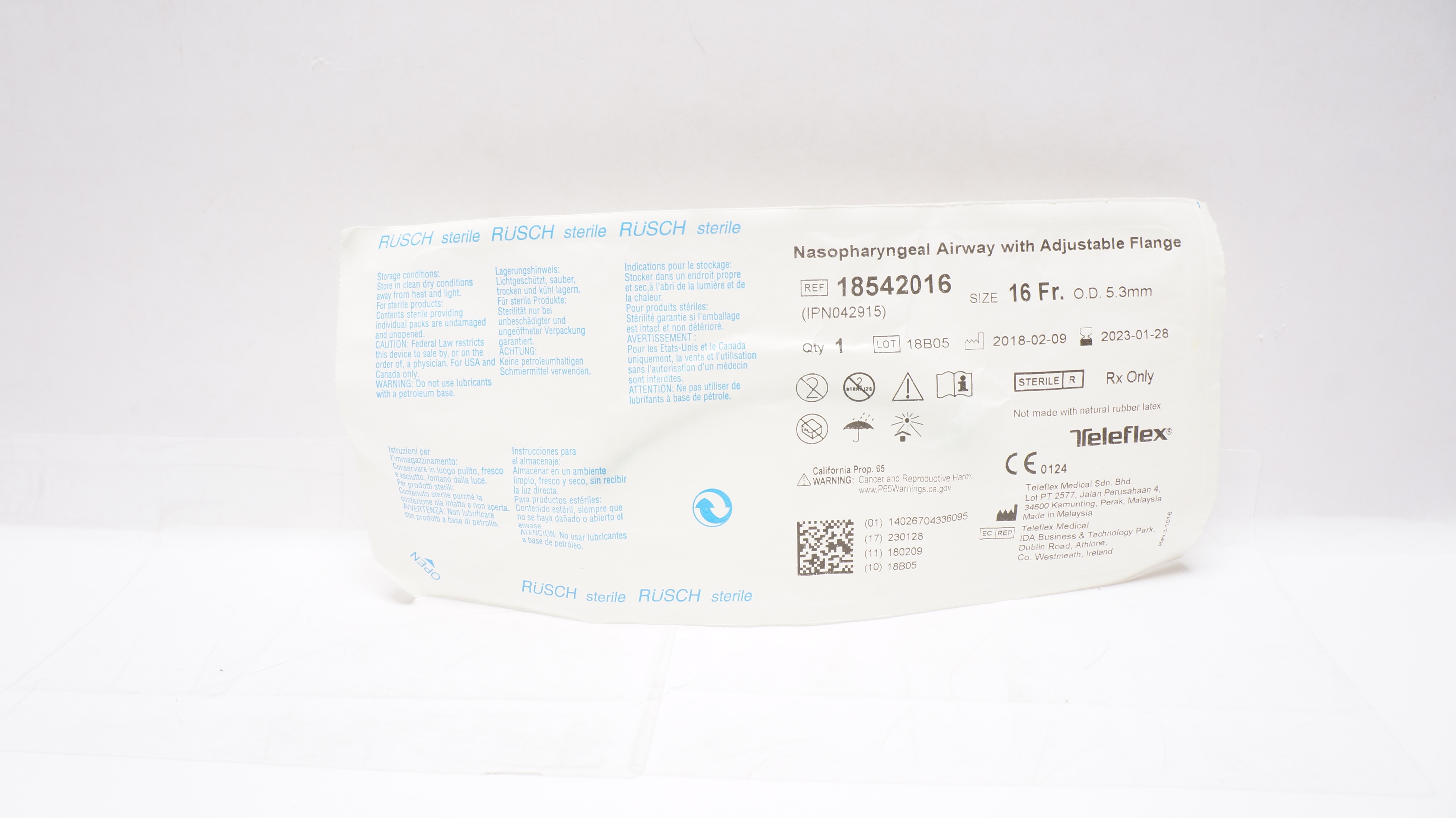 Teleflex 18542016 Rusch Nasopharyngeal Airway w/ Flange 16Fr x 5.3mm OD(x)
