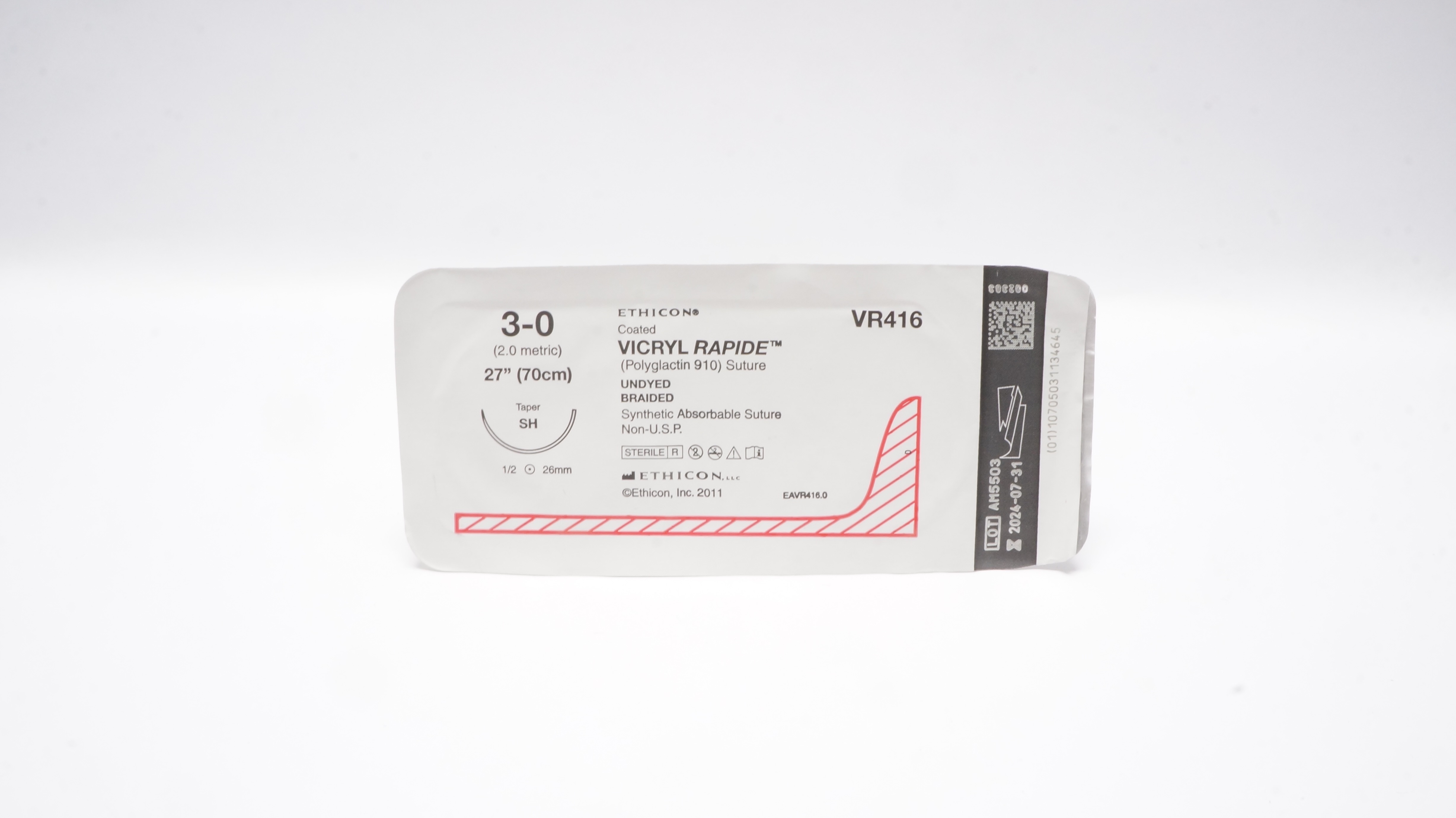 Ethicon VR416 3-0 Vicryl Rapide Polyglactin 910 Stre SH 1/2 26mm Taper 27inch(x)