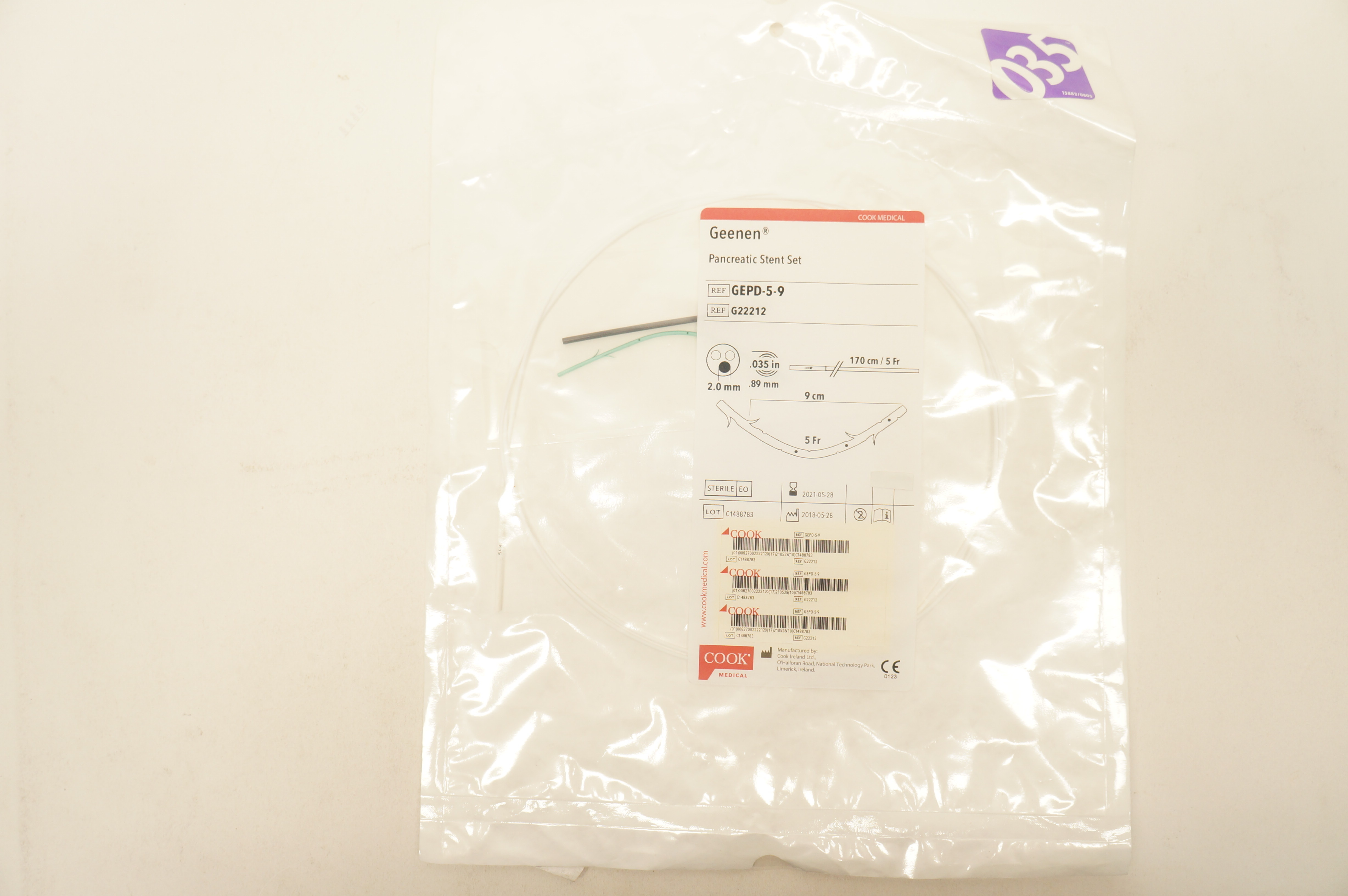 Cook Medical G22212 Geenen Pancreatic Stnt Set 2mm 5Fr. x 9cm (x)