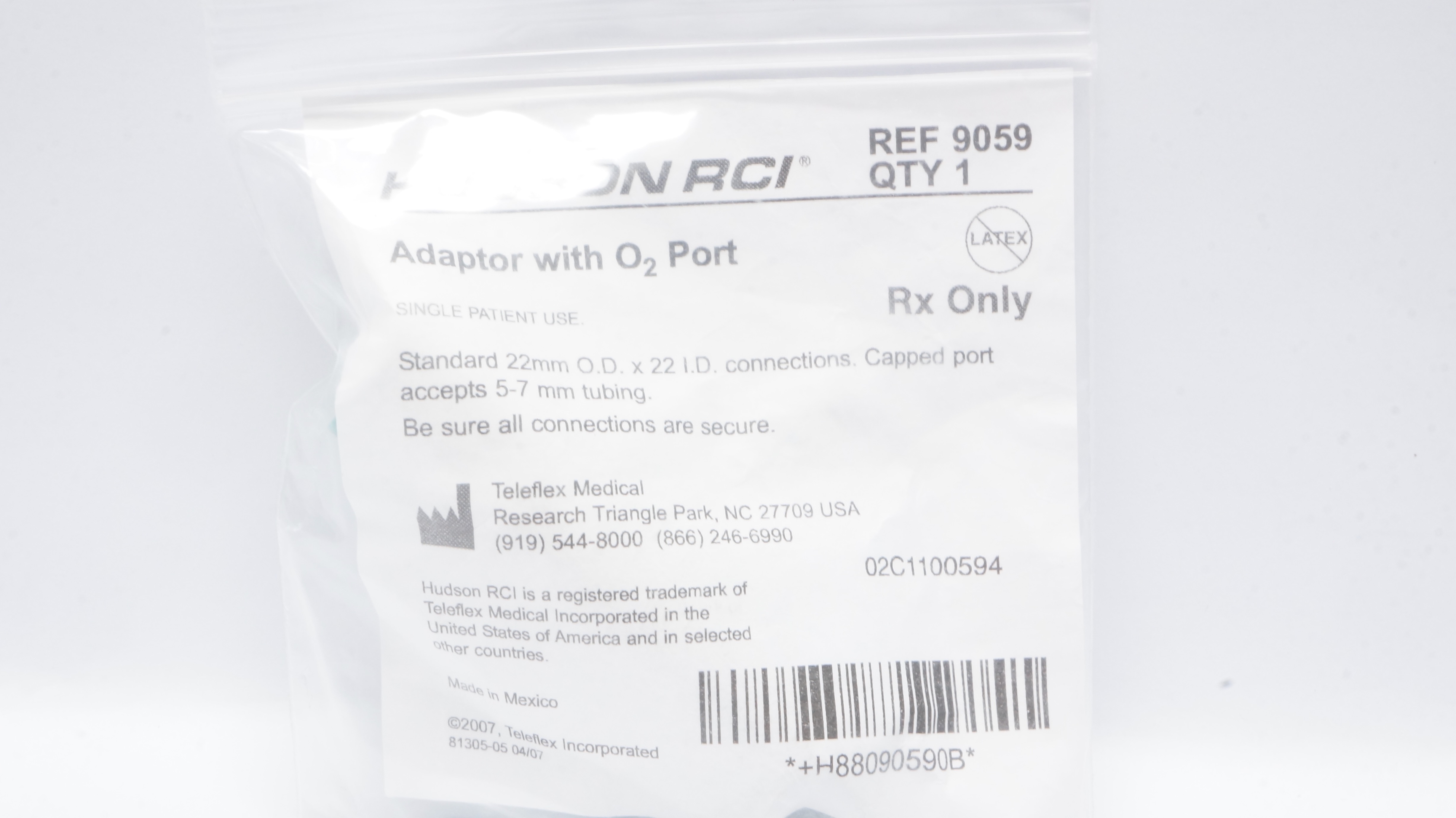 Teleflex 9059 Hudson RCI Adaptor With O2 Port