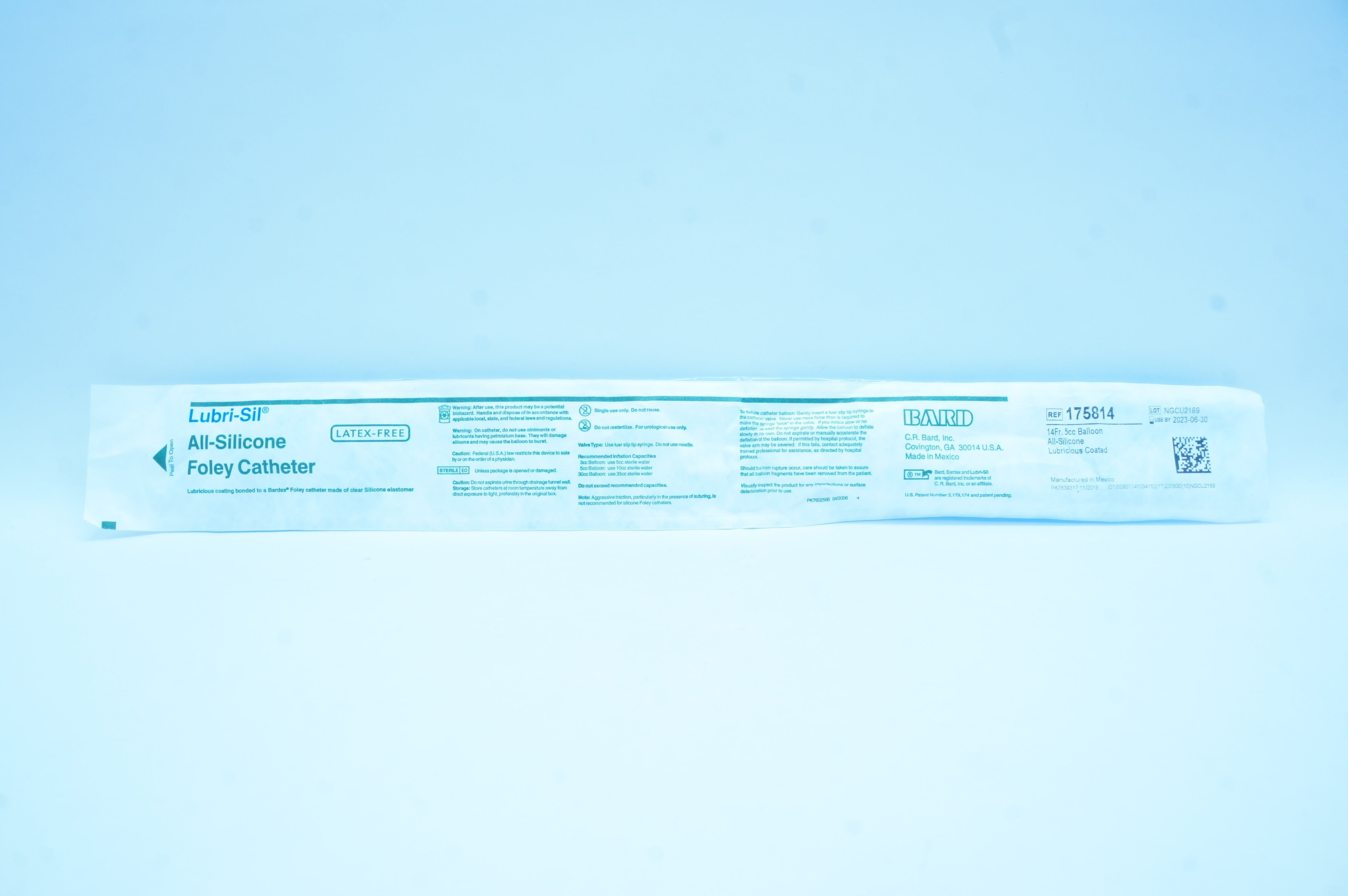 Bard 175814 Lubri-Sil All-Silicone Foley Cath. 14Fr 5cc Balloon
