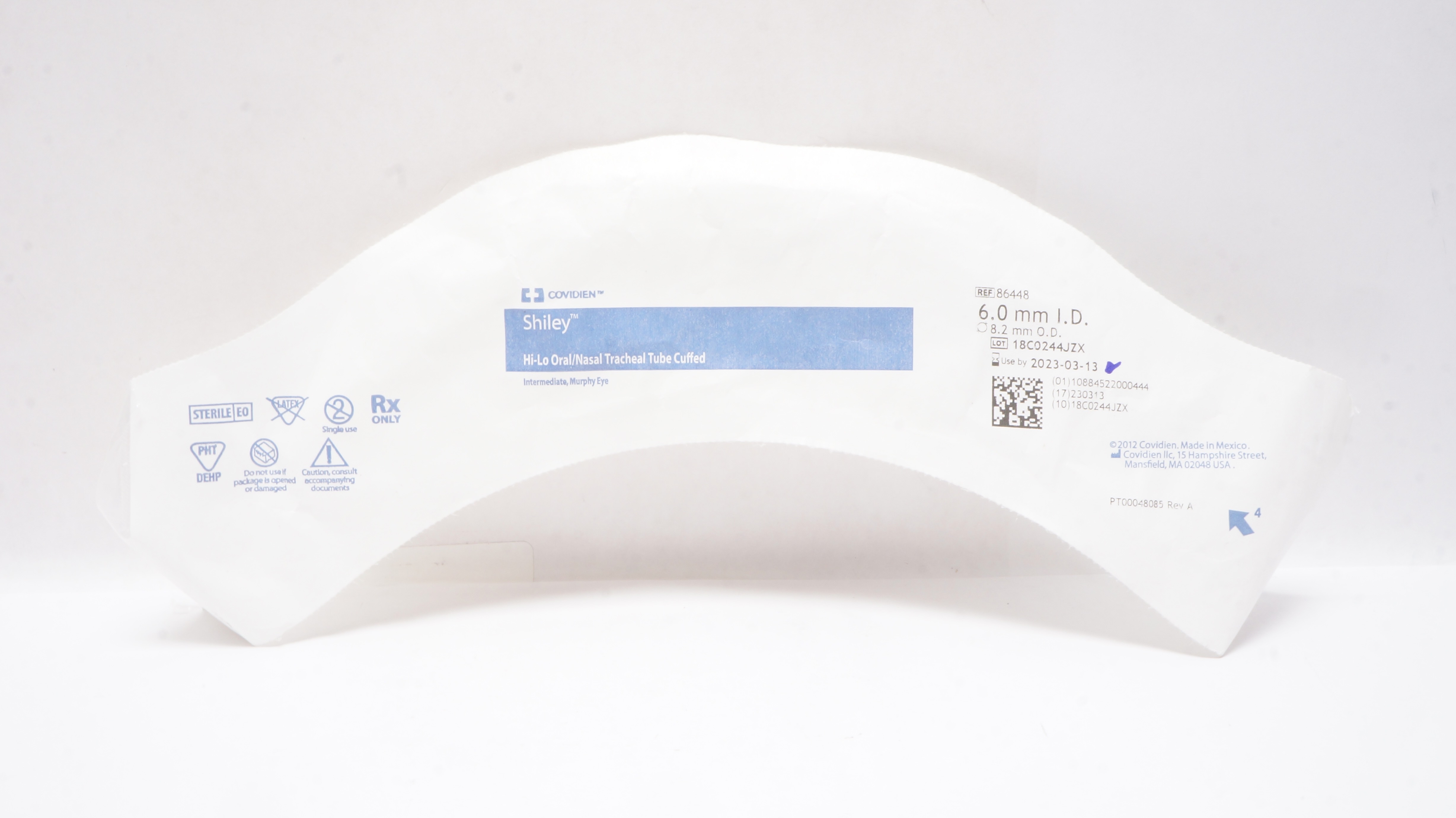 Covidien 86448 Shiley Hi-Lo Oral/Nasal Tracheal Tube Cuffed 6.0ID x 8.2mmOD (x)