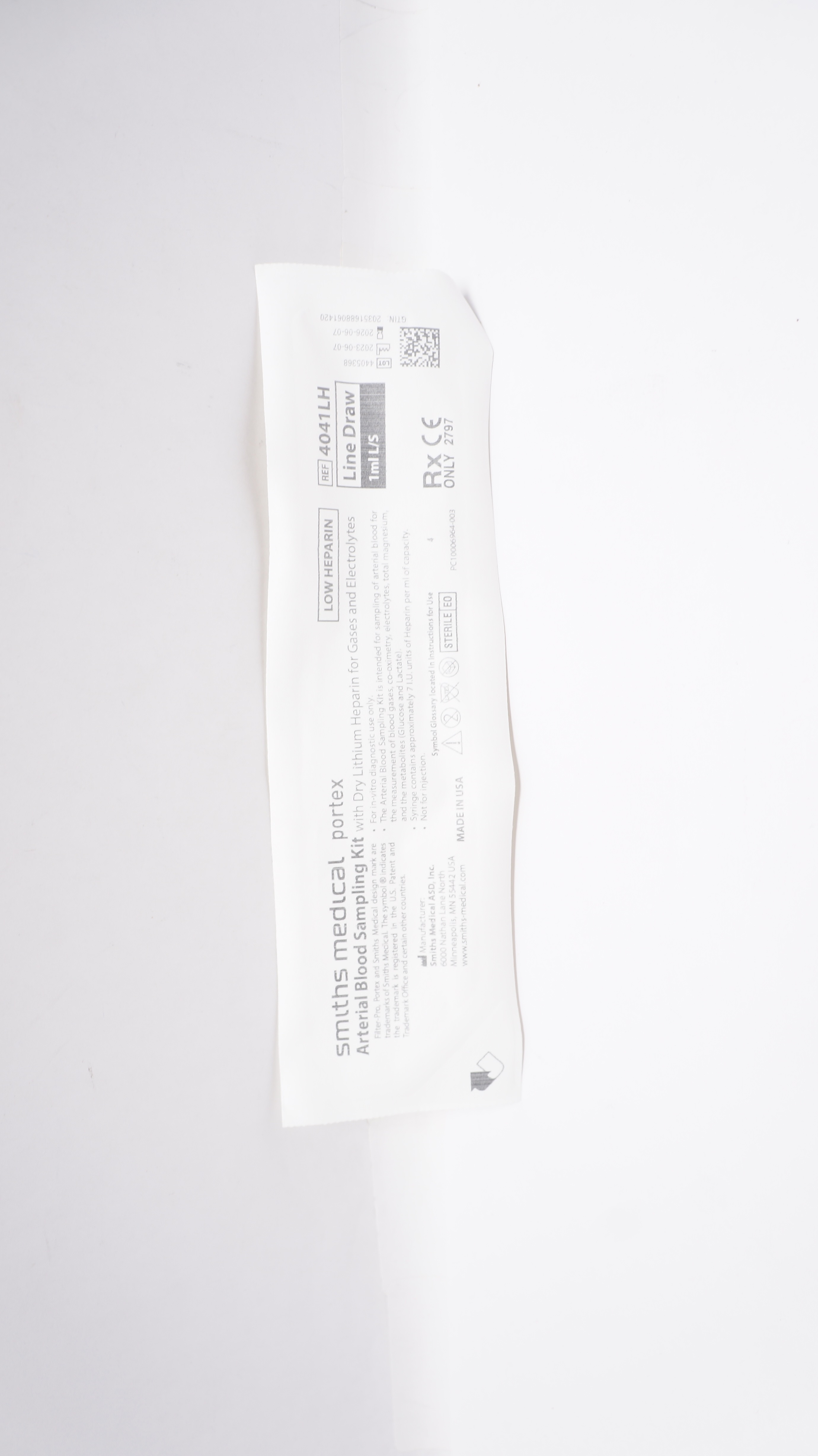 Smiths Medical 4041LH Portex Arterial Blood Sampling Kit Line Draw, 1mL L/S