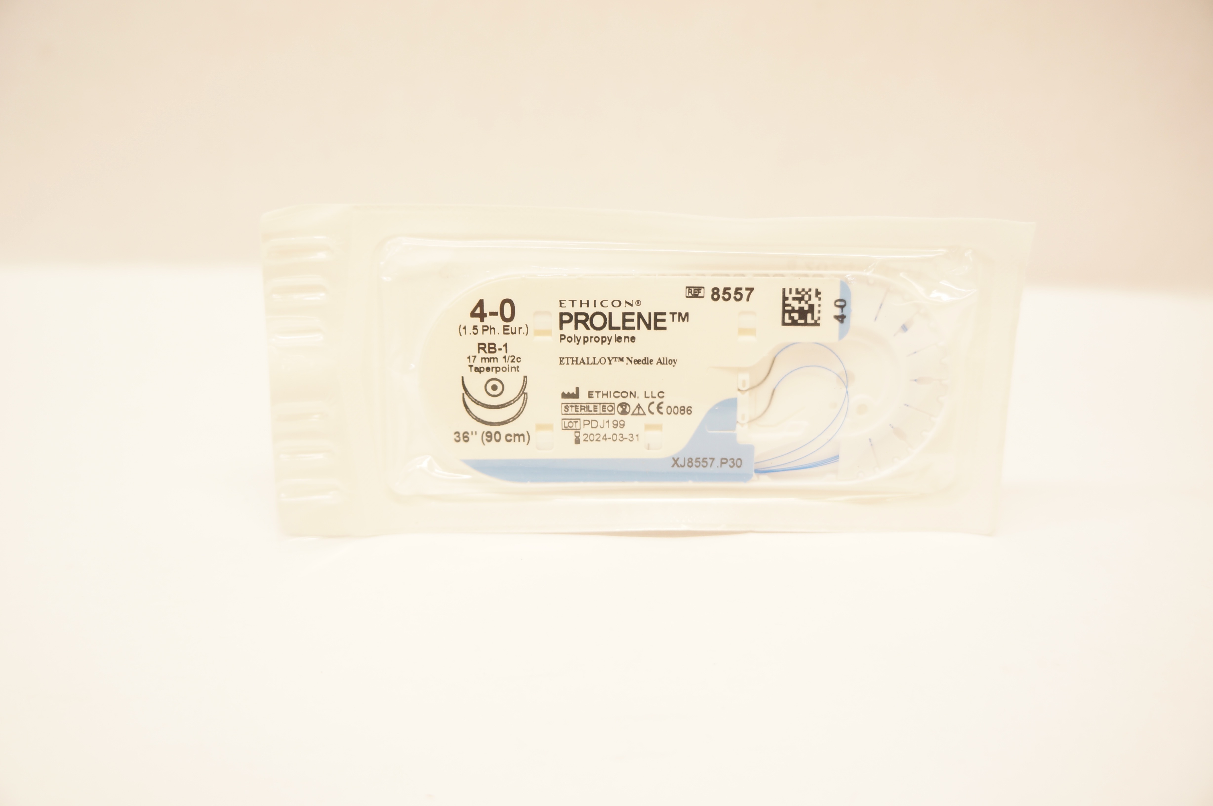 Ethicon 8557 4-0 Prolene Polypropylene Stre RB-1 17mm 1/2c Taperpoint 36 inch