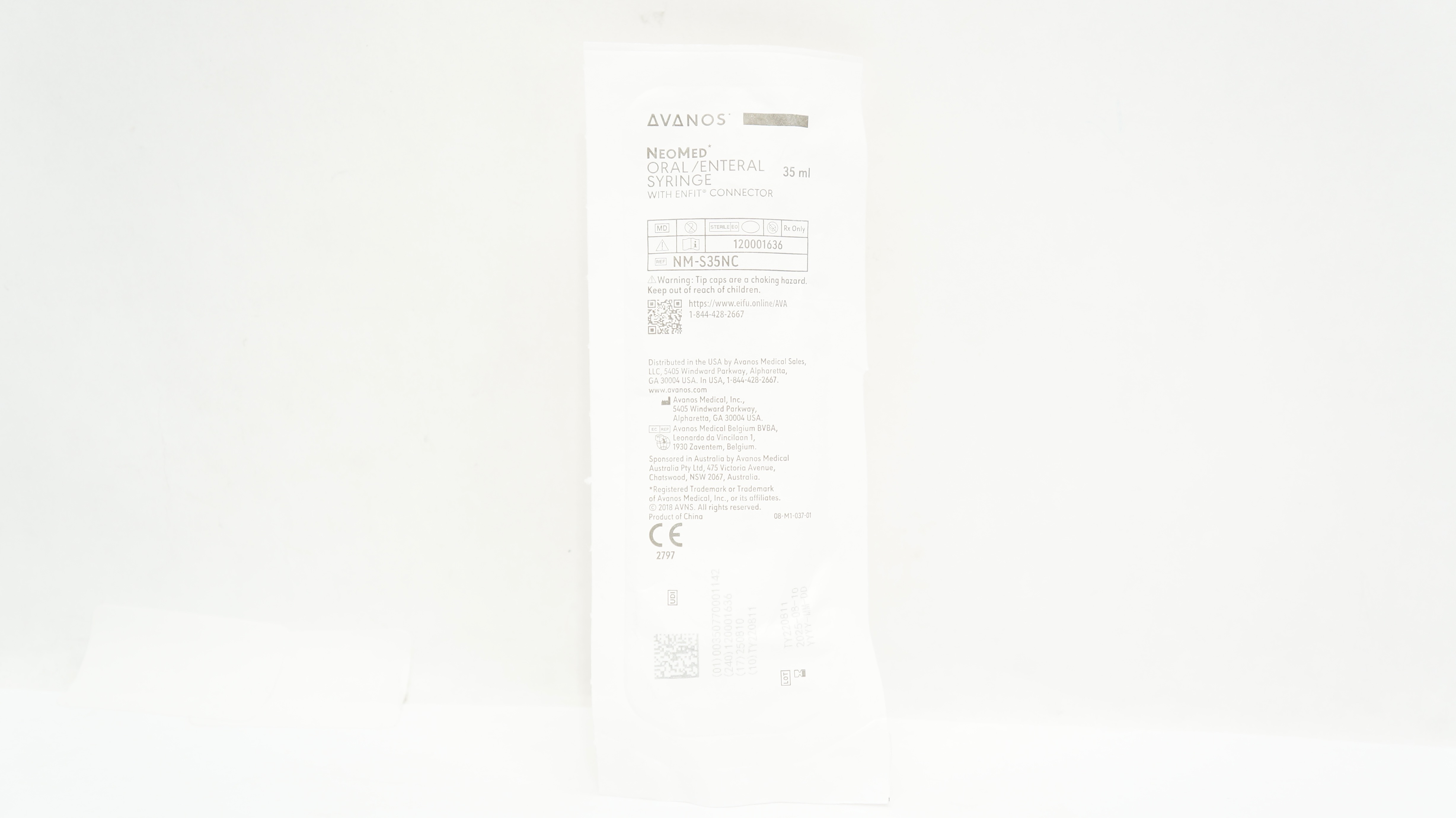 Avanos NM-S35NC NeoMed Oral/Enteral Syringe with ENFIT Connector 35mL