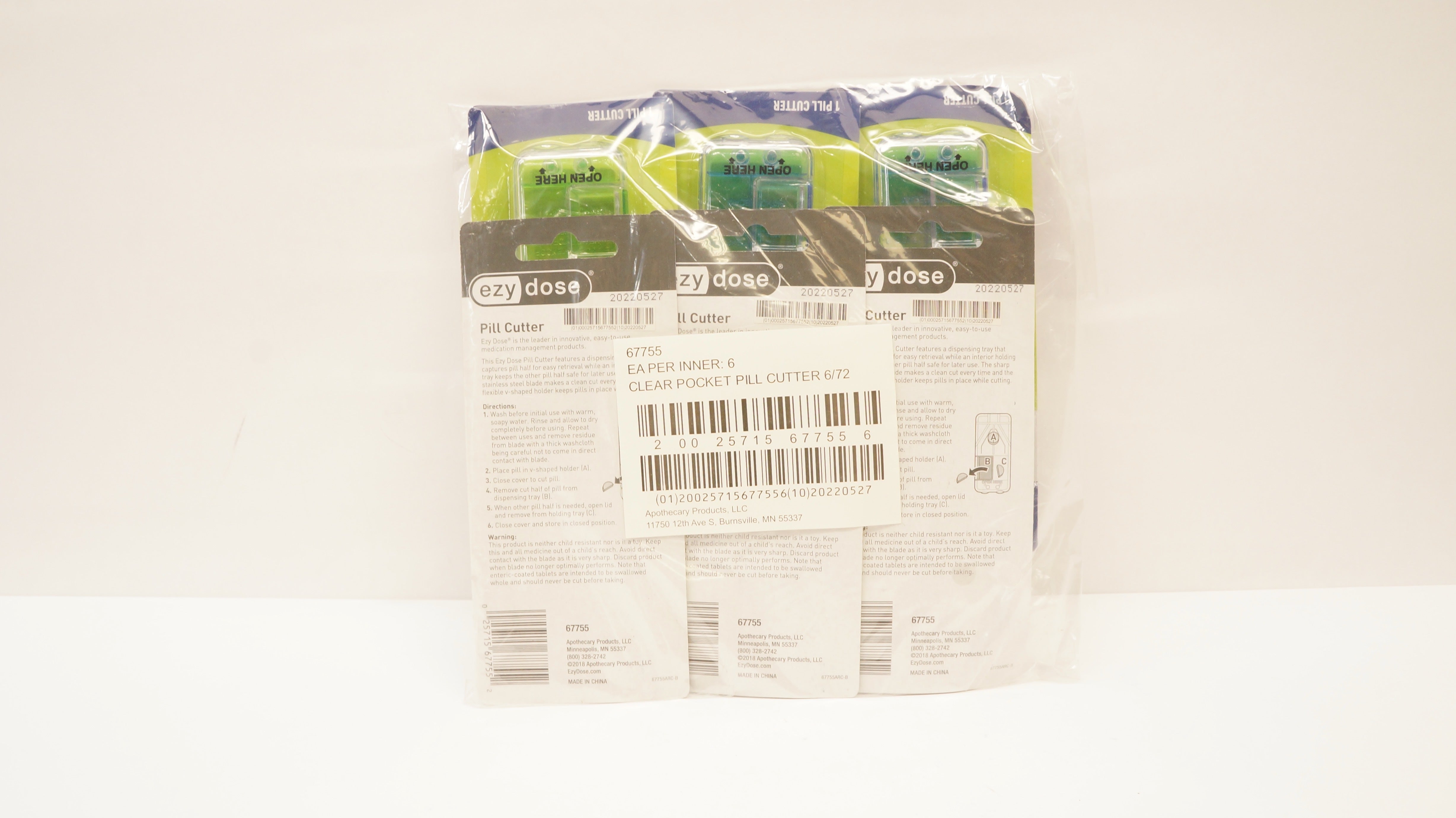 Apothecary Products 67755 Easy Dose Clear Pocket Pill Cutter - Pack of 6