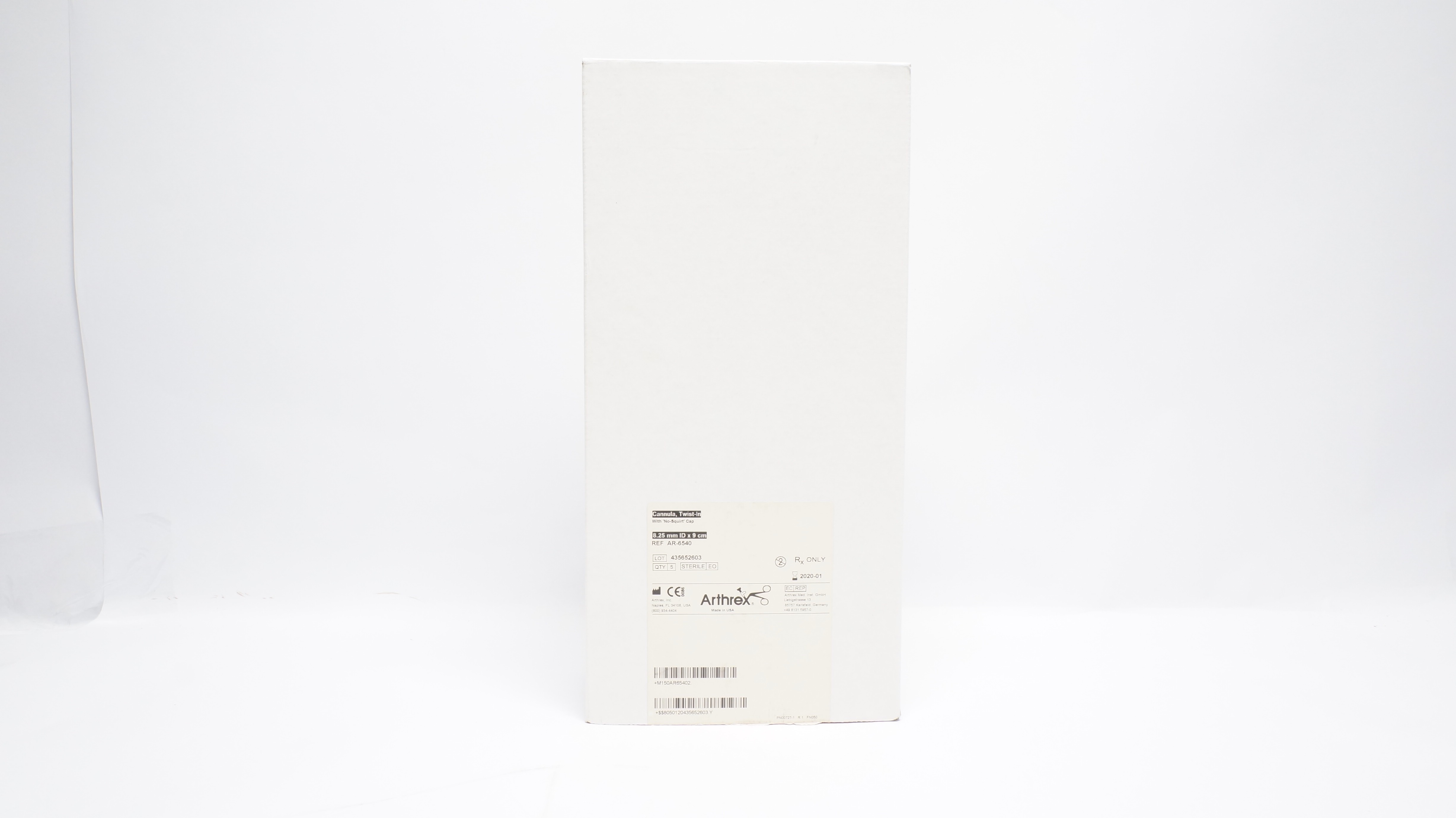 Arthrex AR-6540 Cannula, Twist-In with No-Squirt Cap 8.25mm ID x 9cm - Box of 2