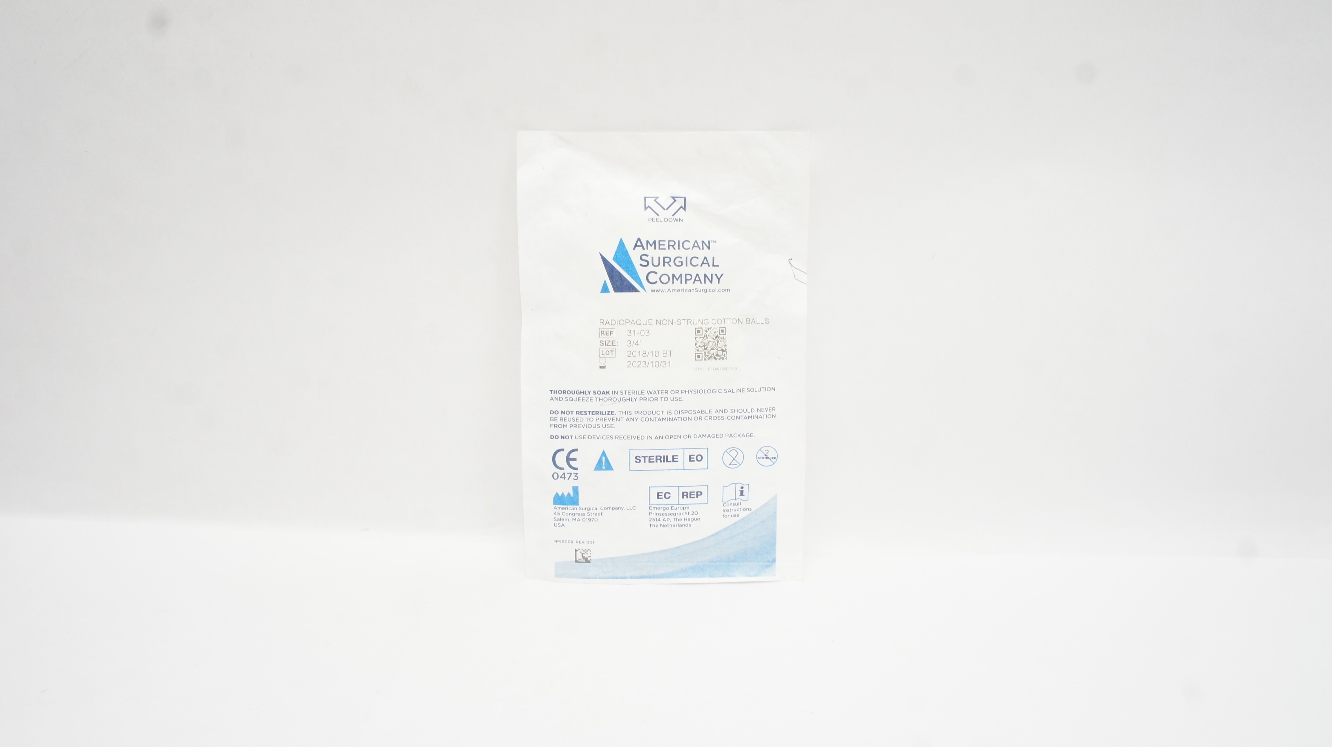 American Surgical Company 31-03 Radiopaque Non-Strung Cotton Balls 3/4inch (x)