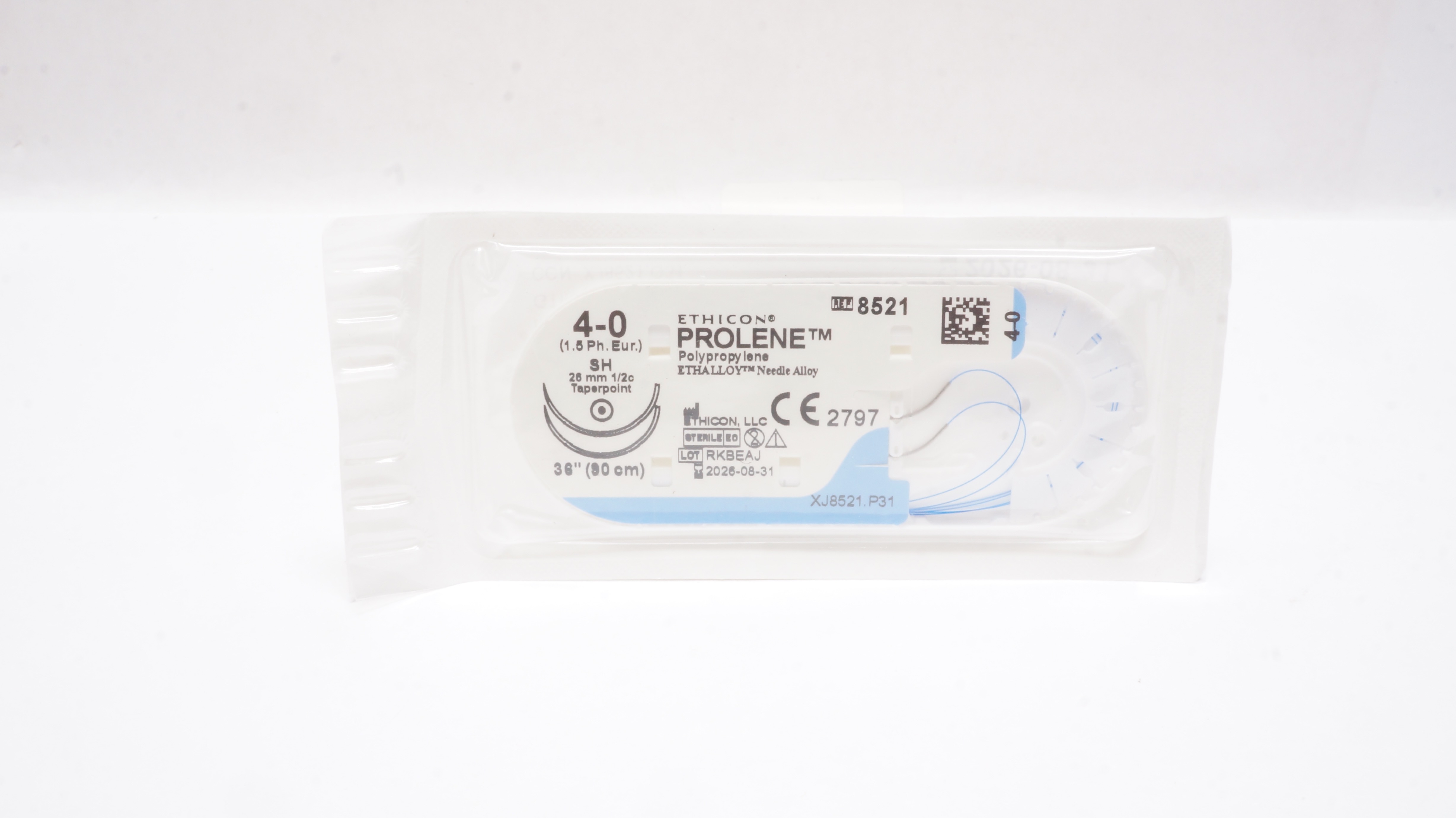 Ethicon 8521 4-0 Prolene Polypropylene, SH, 26mm 1/2c Taperpoint, 36 inch