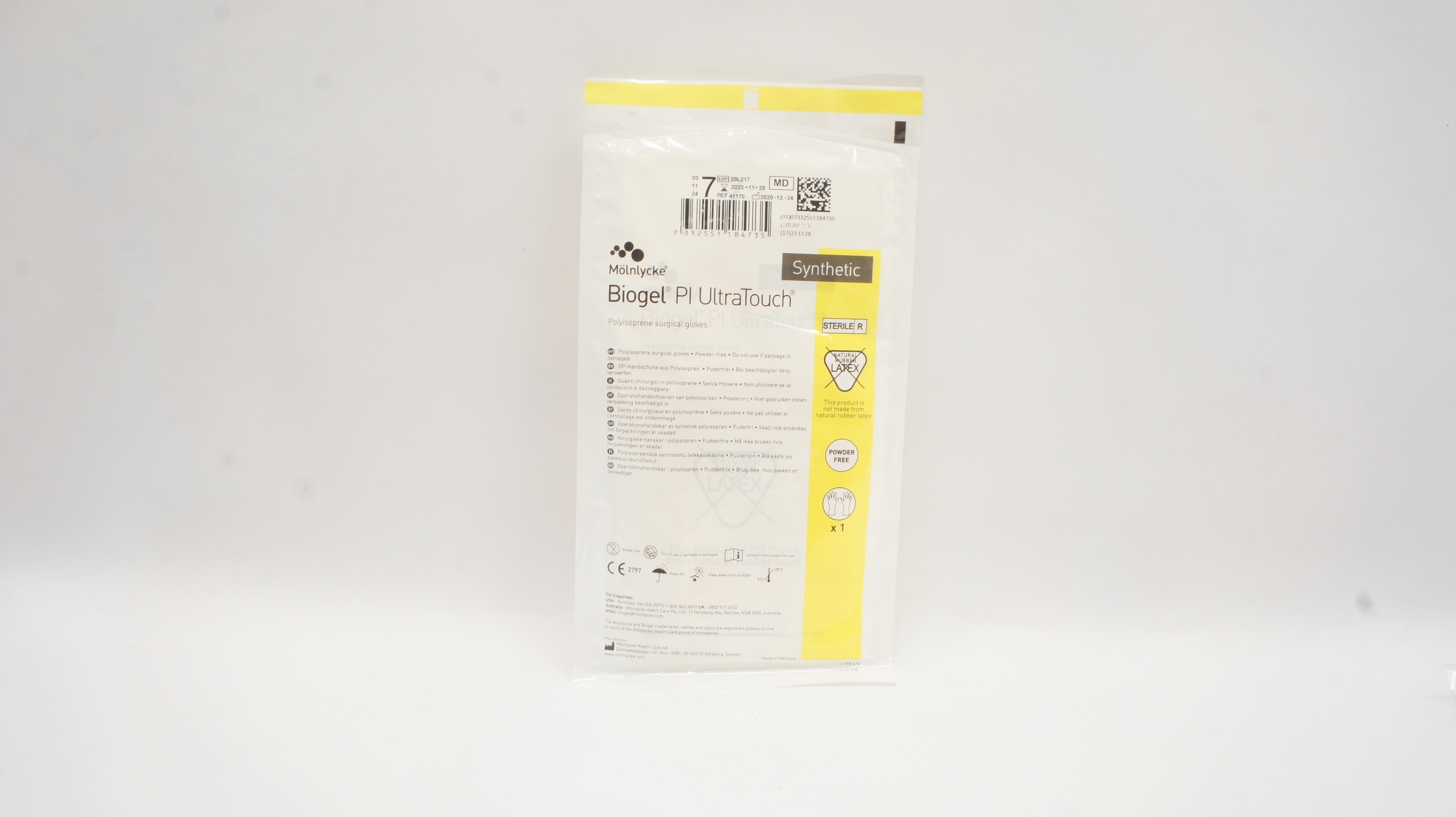 Molnlycke Healthcare 41170 Biogel Pl UltraTouch Synthetic Surgical Gloves Size 7