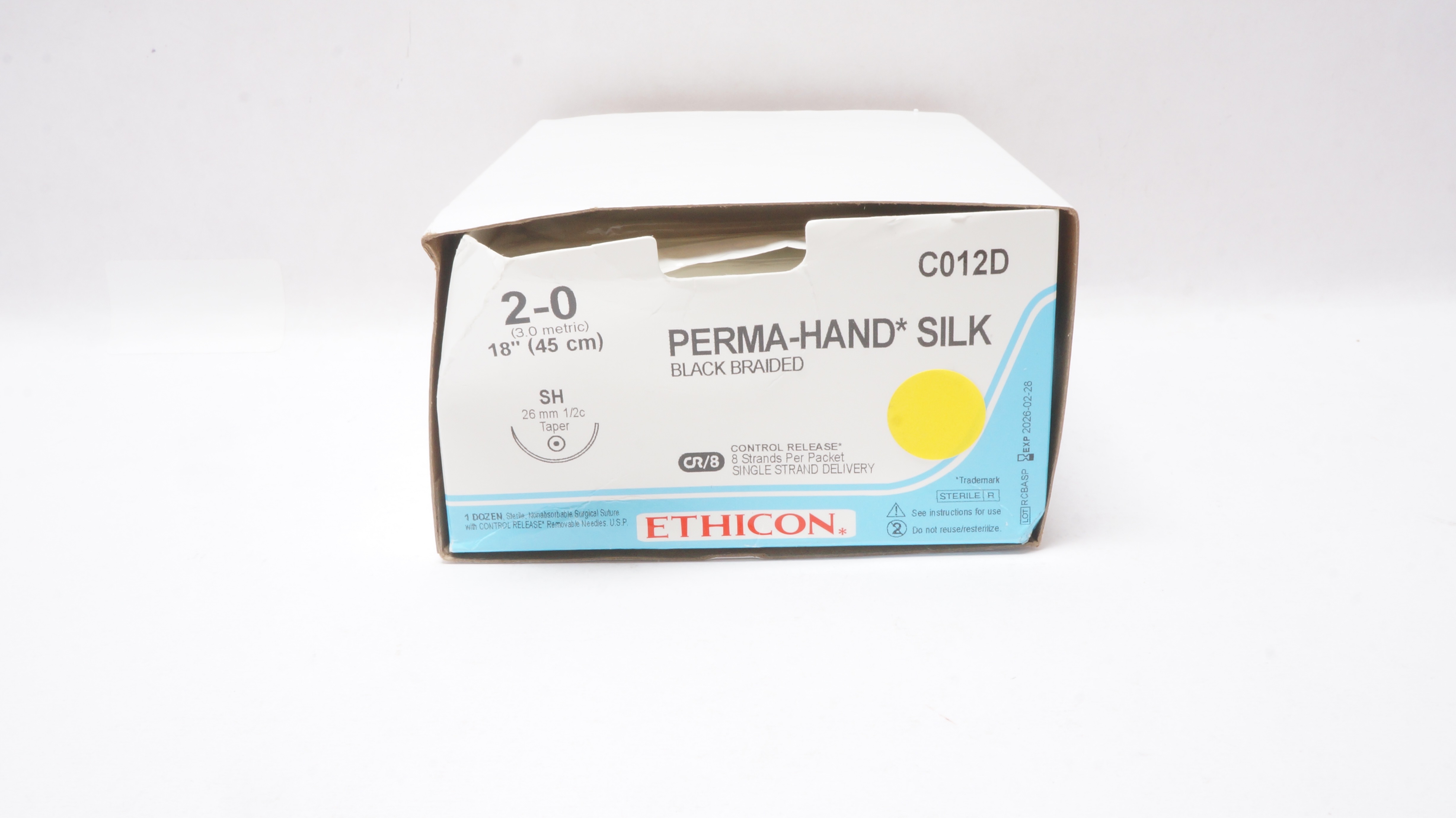 C013d Ethicon C012D 2-0 Perma-Hand Silk,Surgical Stre SH 26mm 1/2c Taper,18In ...