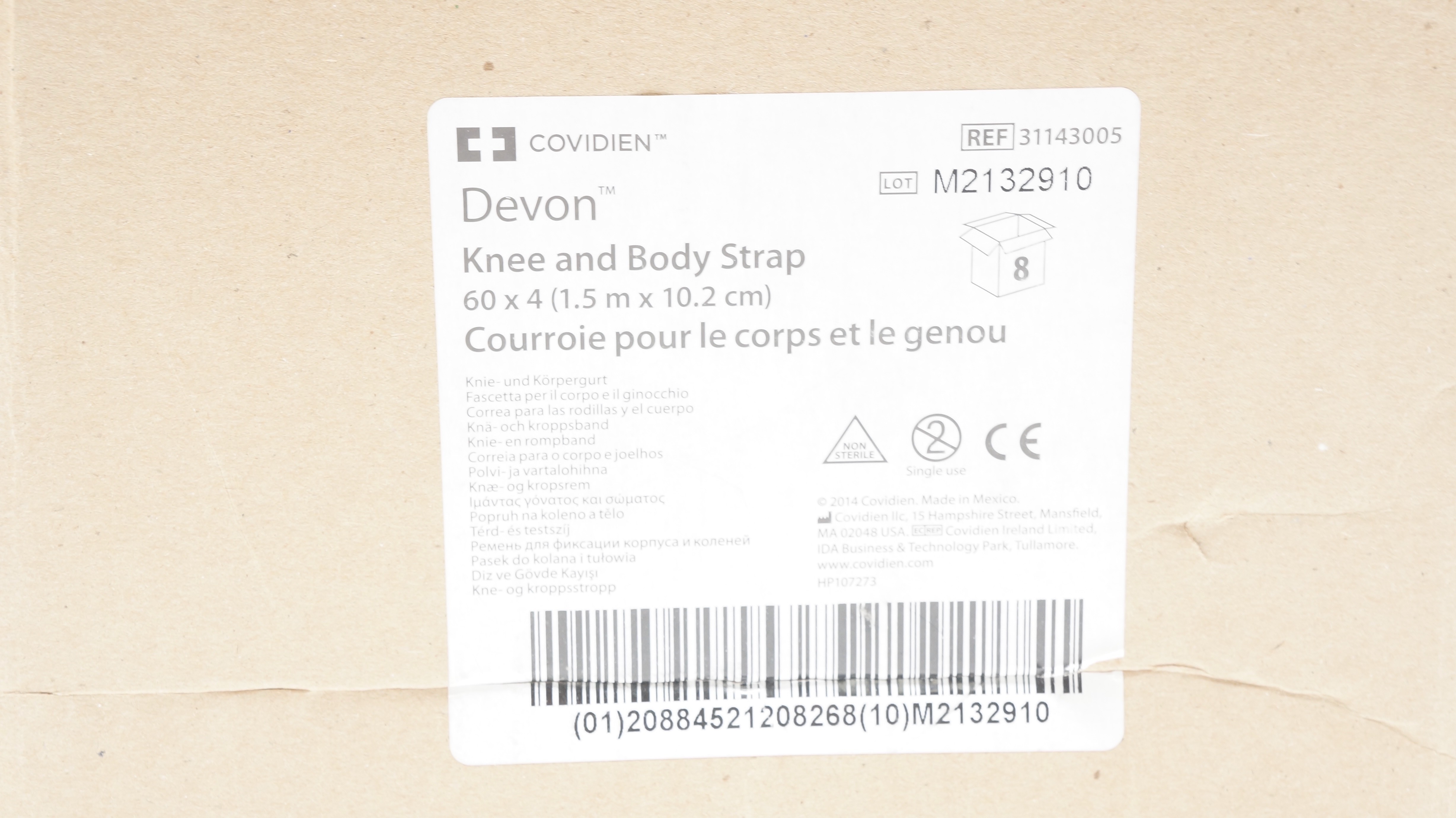 Covidien 31143005 Devon Knee and Body Strap, 60inch x 4inch - Case of 8