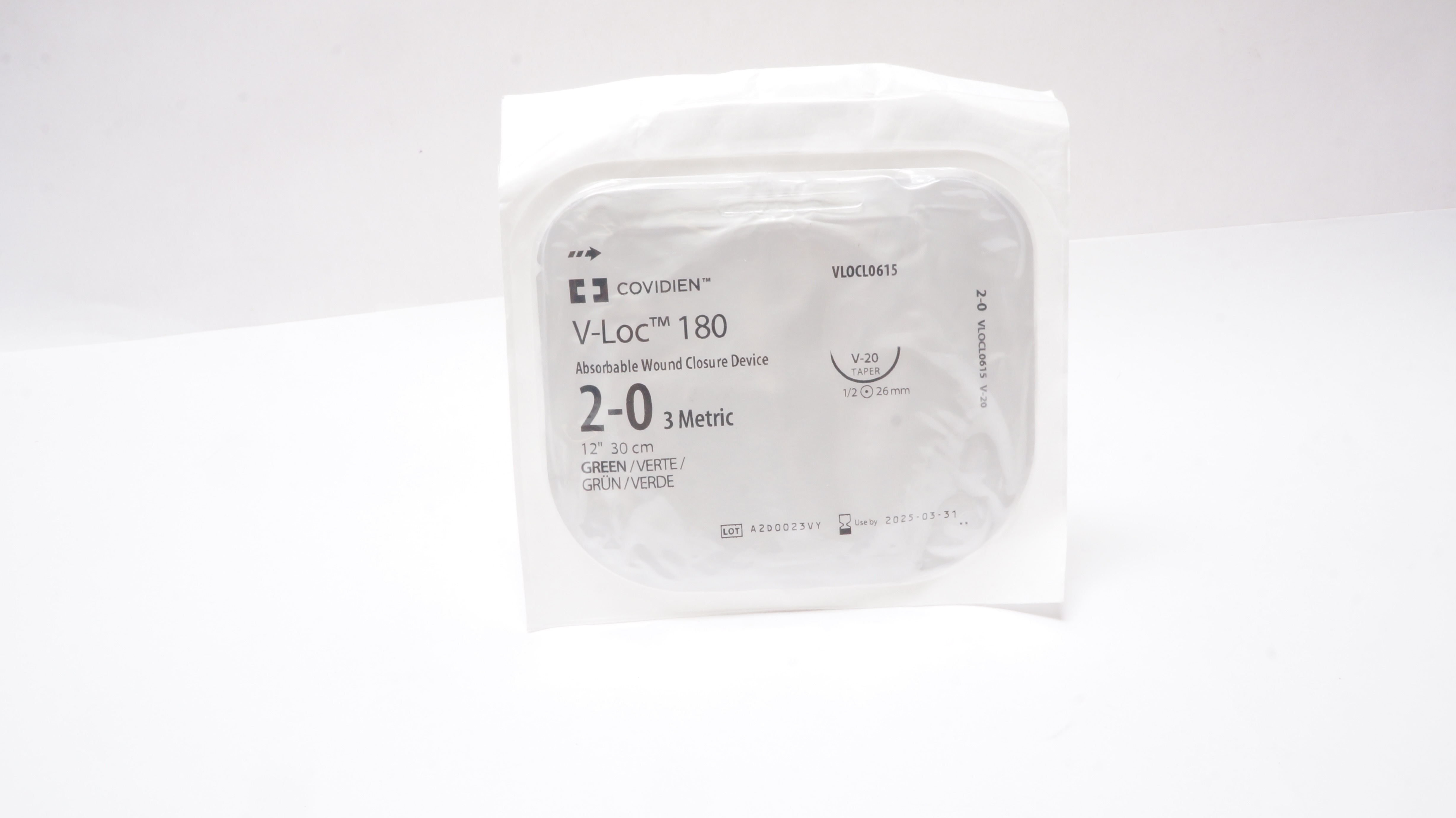 Covidien VLOCL0615 2-0 V-Loc 180 Wound Closure Device V-20 Taper 1/2 26mm 12inch