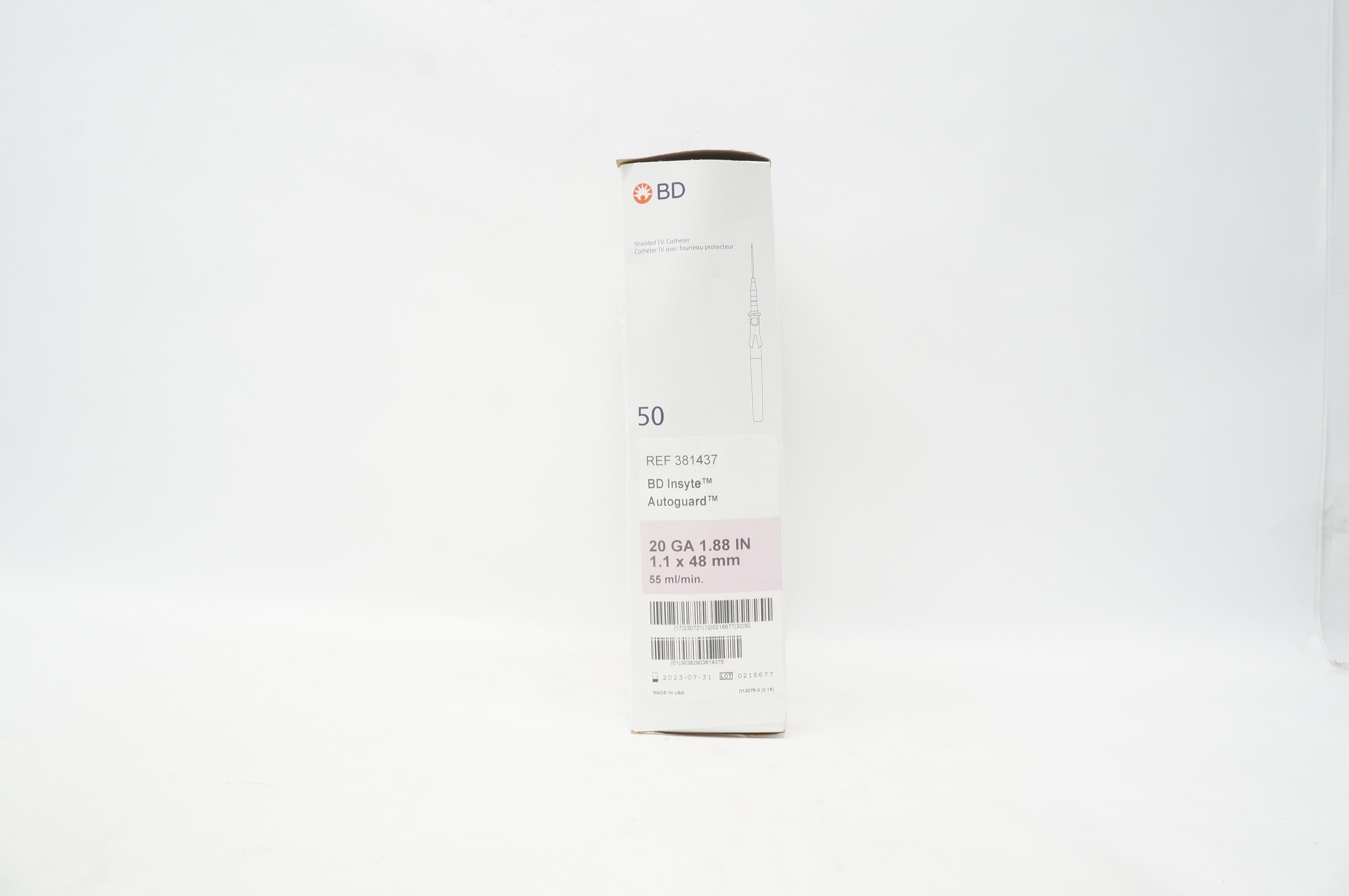 BD 381437 Insyte Autoguard Shielded IV Cath. 20Ga x 1.88inch - Box of 50