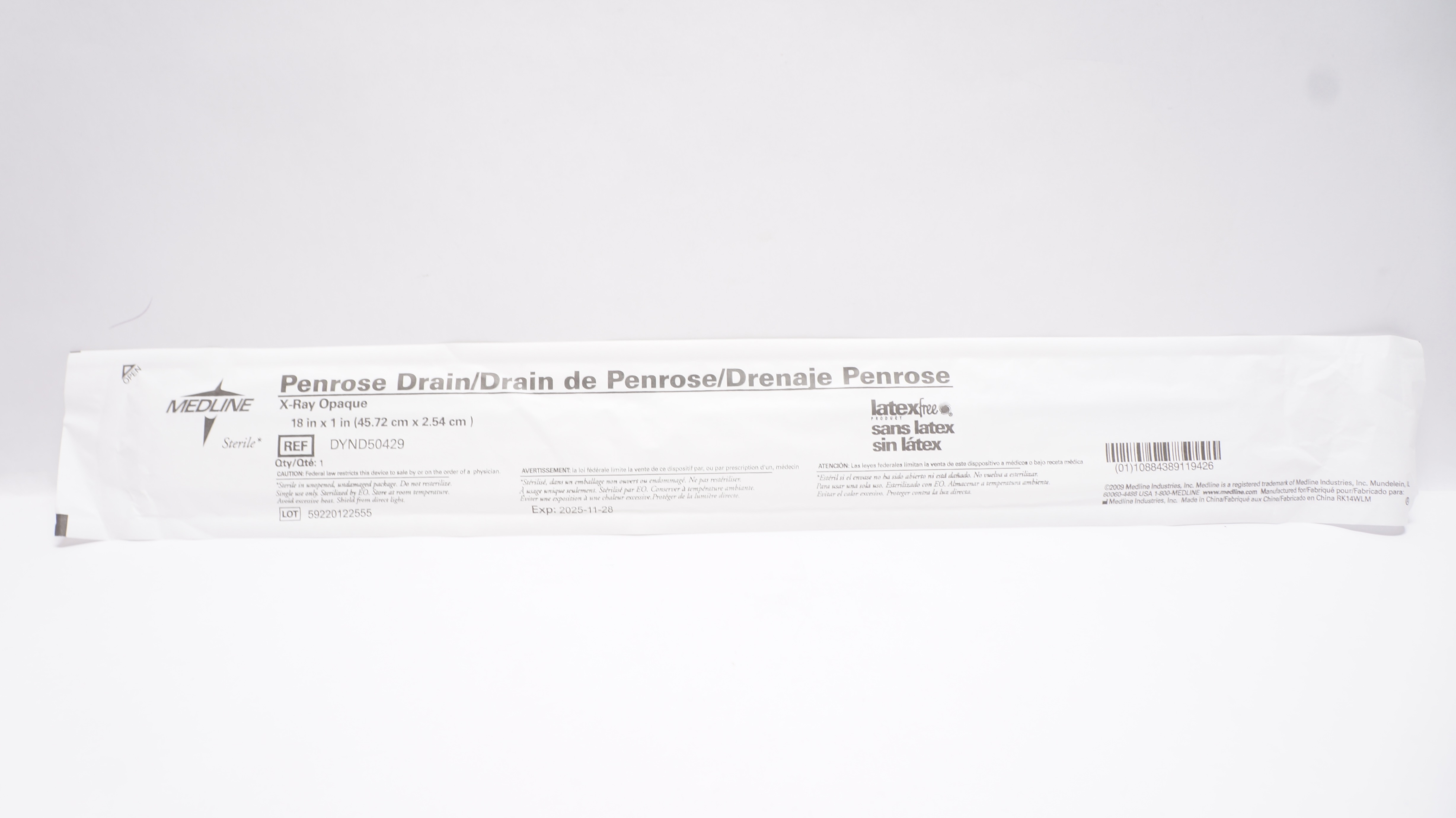 Medline DYND50429 Penrose Drain X-Ray Opaque 18 x 1inch