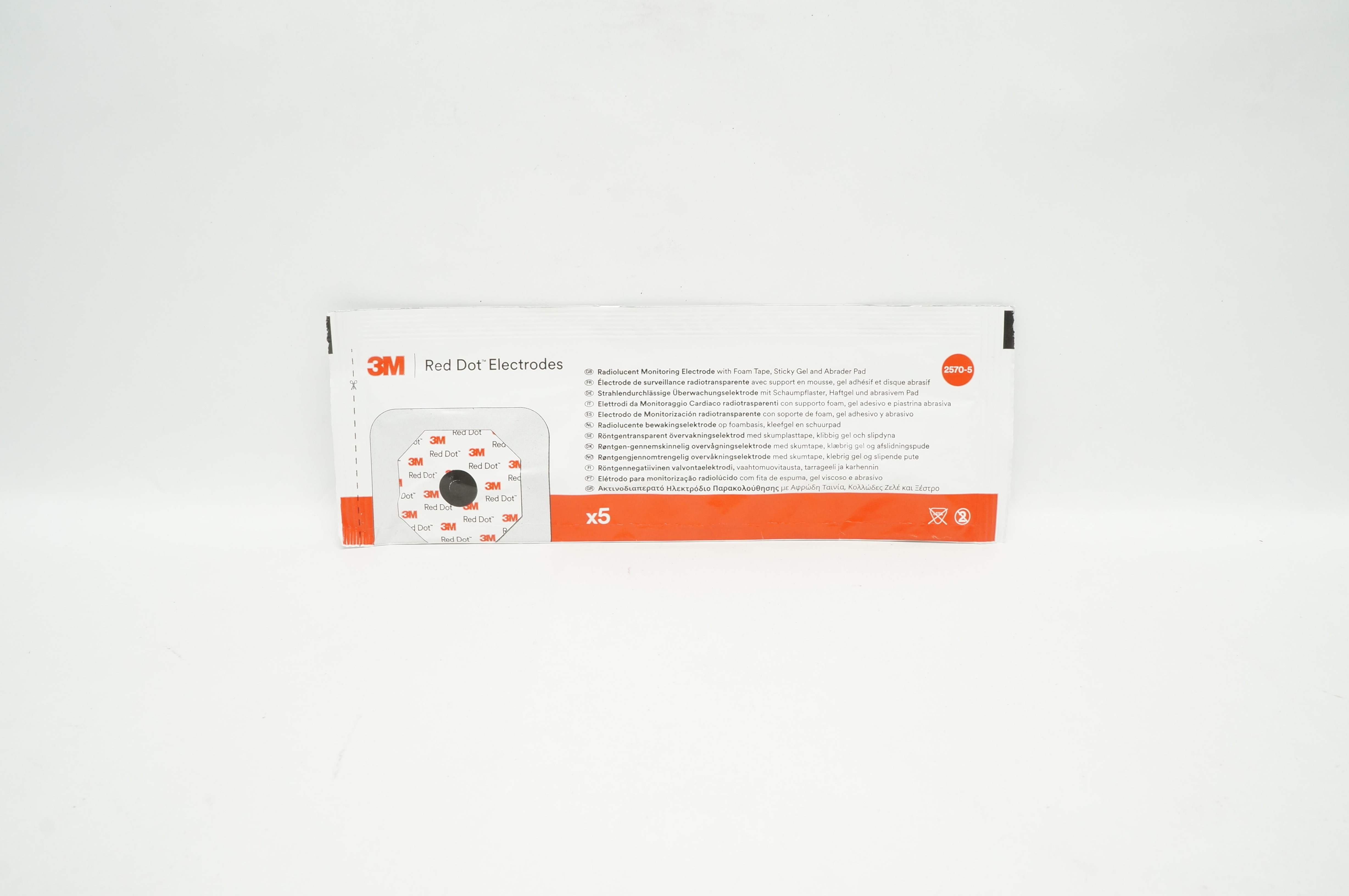 3M 2570-5 Red Dot Radiolucent Monitoring Electrodes - Pack of 5