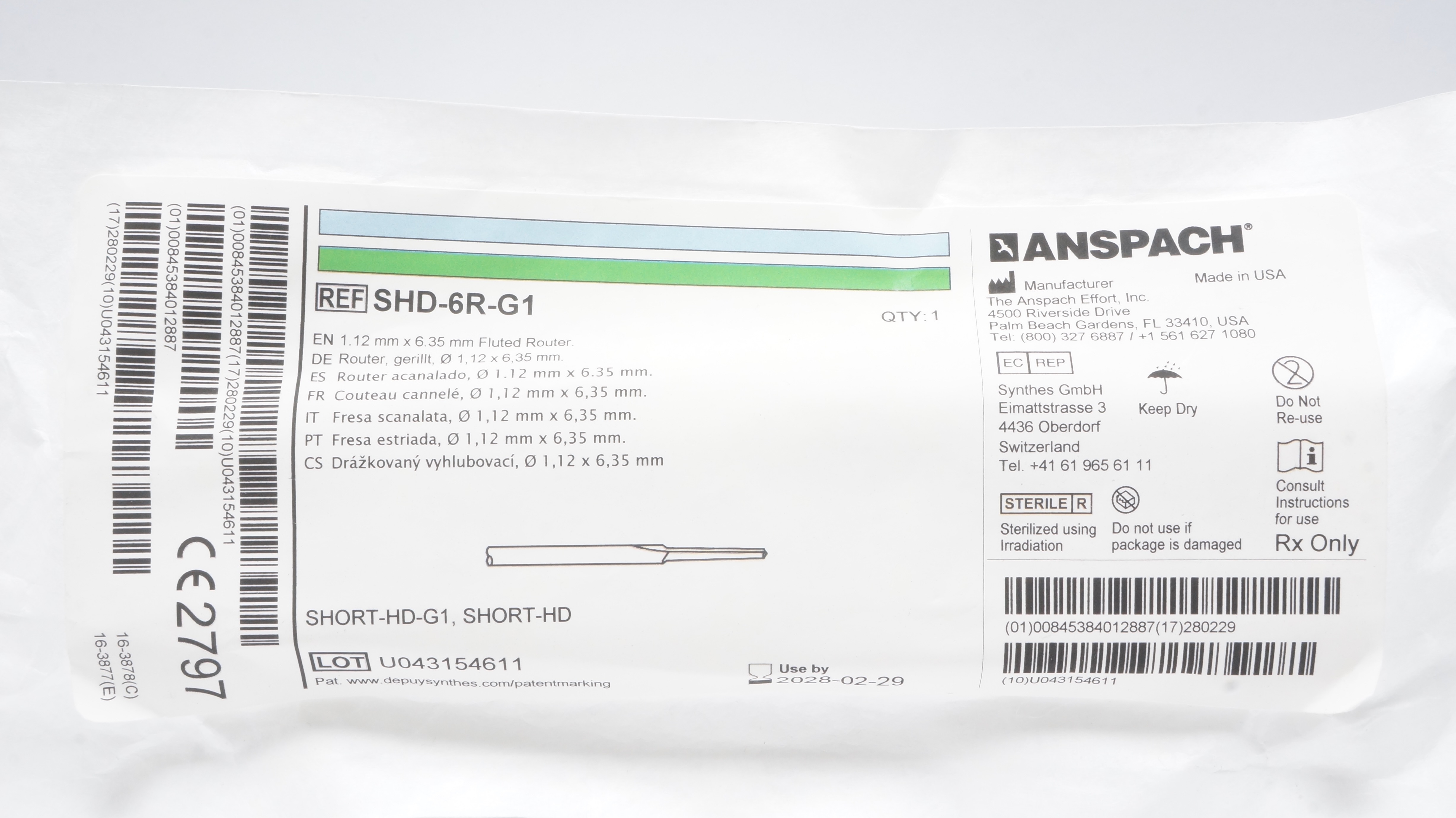 Anspach SHD6RG1 Fluted Router 1.12mm x 6.35mm