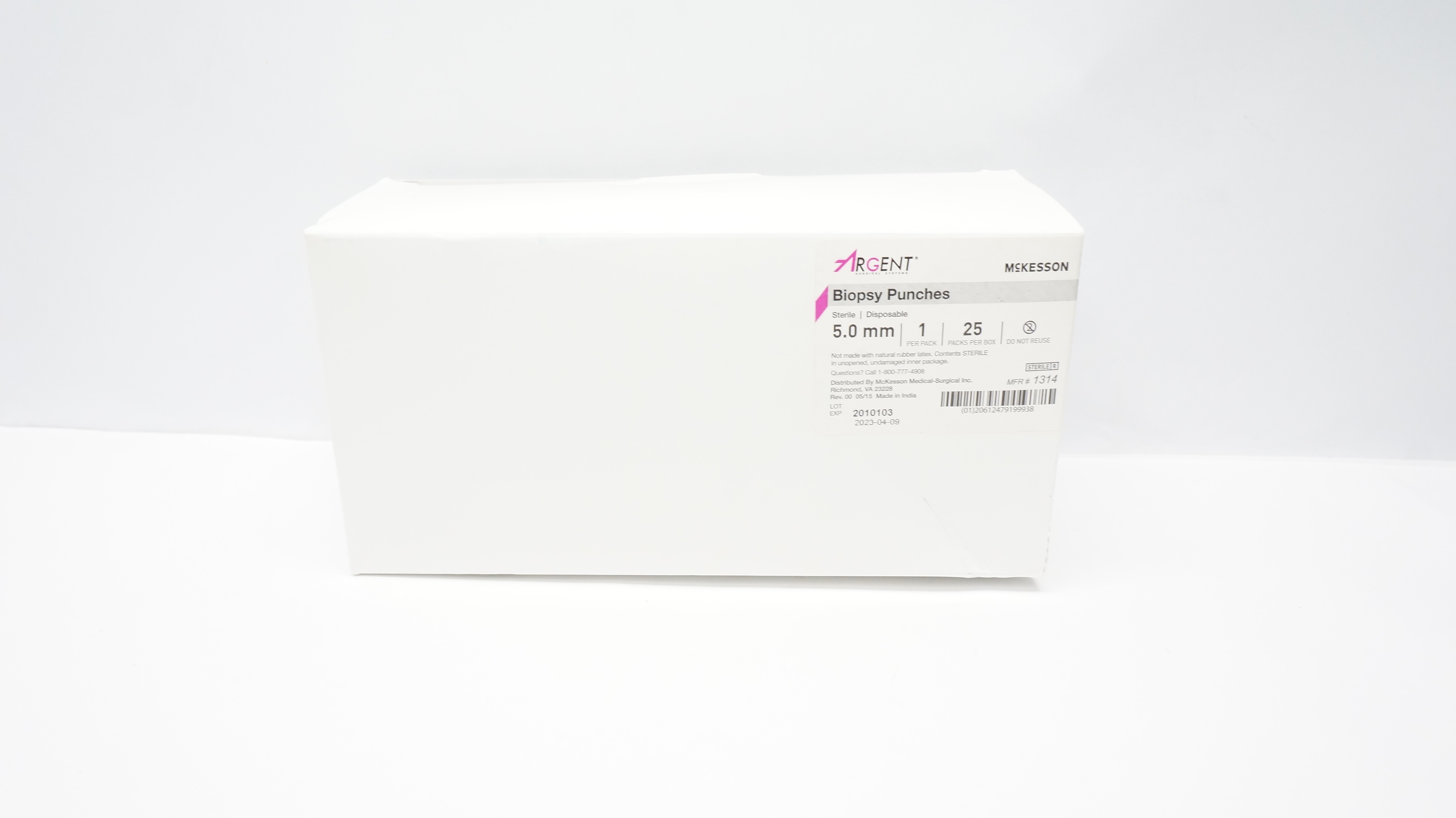 Mckesson 1314 Argent Biopsy Punches Disposable,Sterile 5.0mm - Box 25 (x)