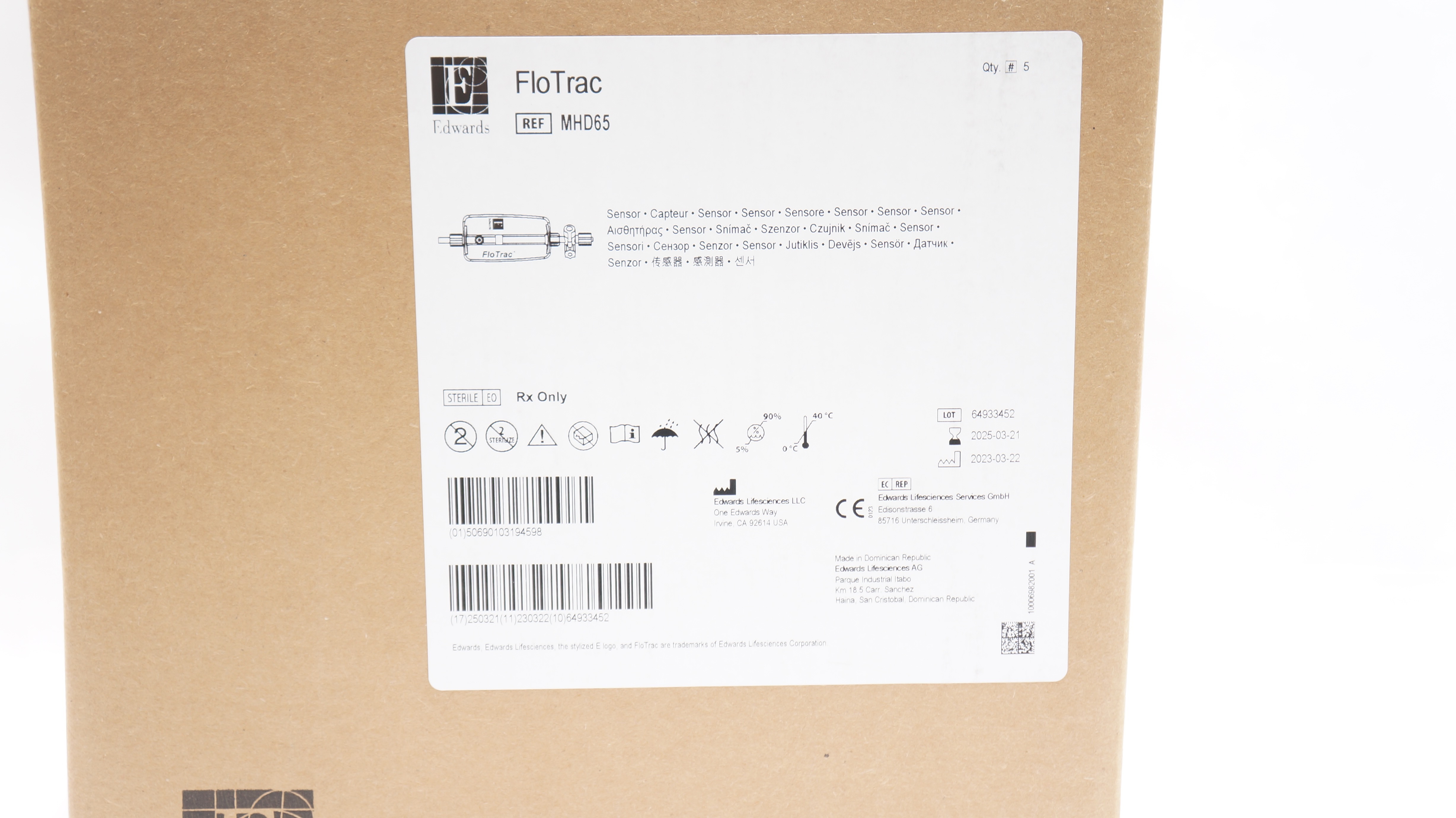 Edwards Lifesciences MHD65 Flo Trac Sensor - Case of 5