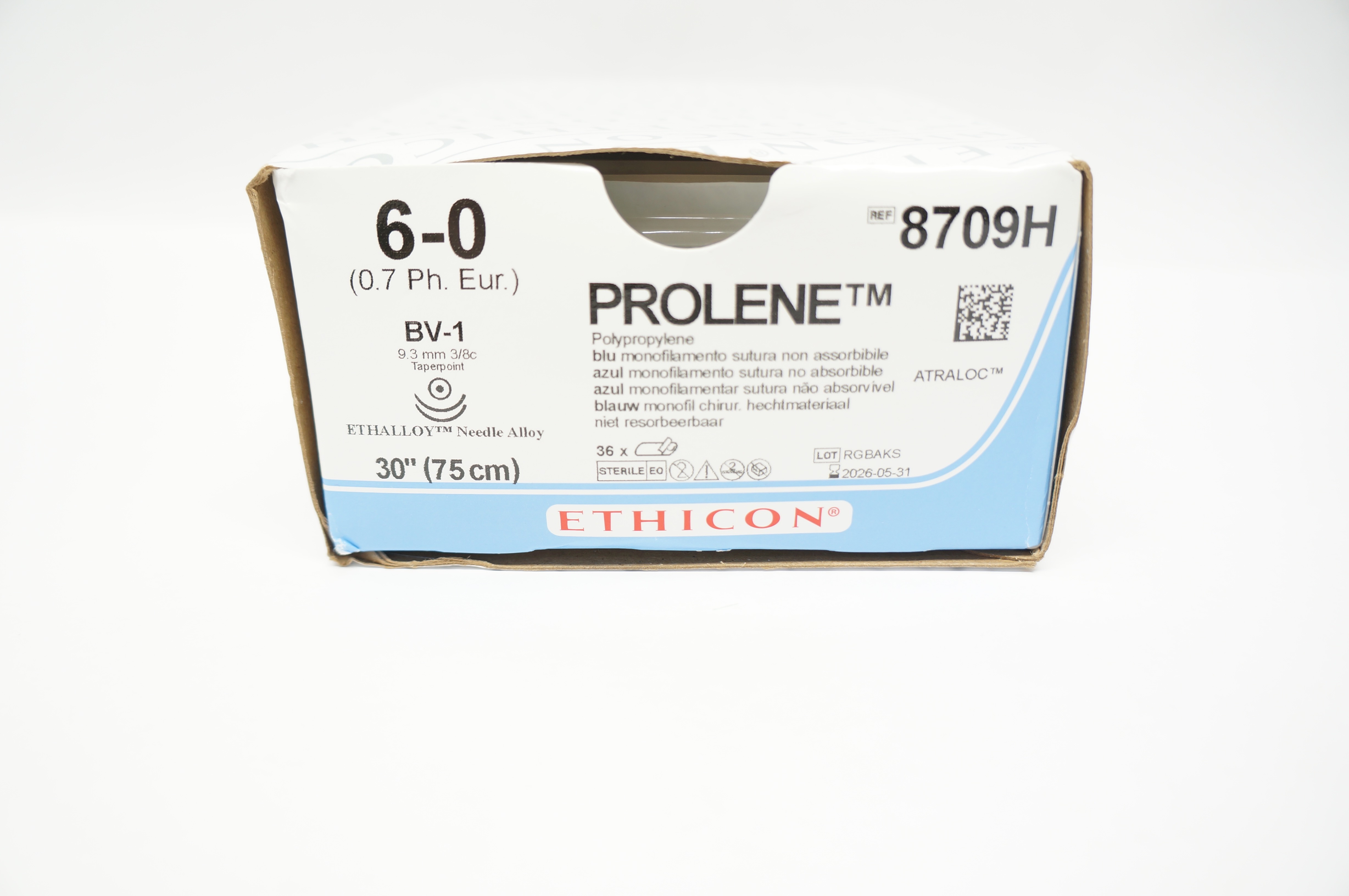 Ethicon 8709H 6-0 Prolene Stre BV-1 9.3mm 3/8c Taperpoint 30 in. - Box of 34