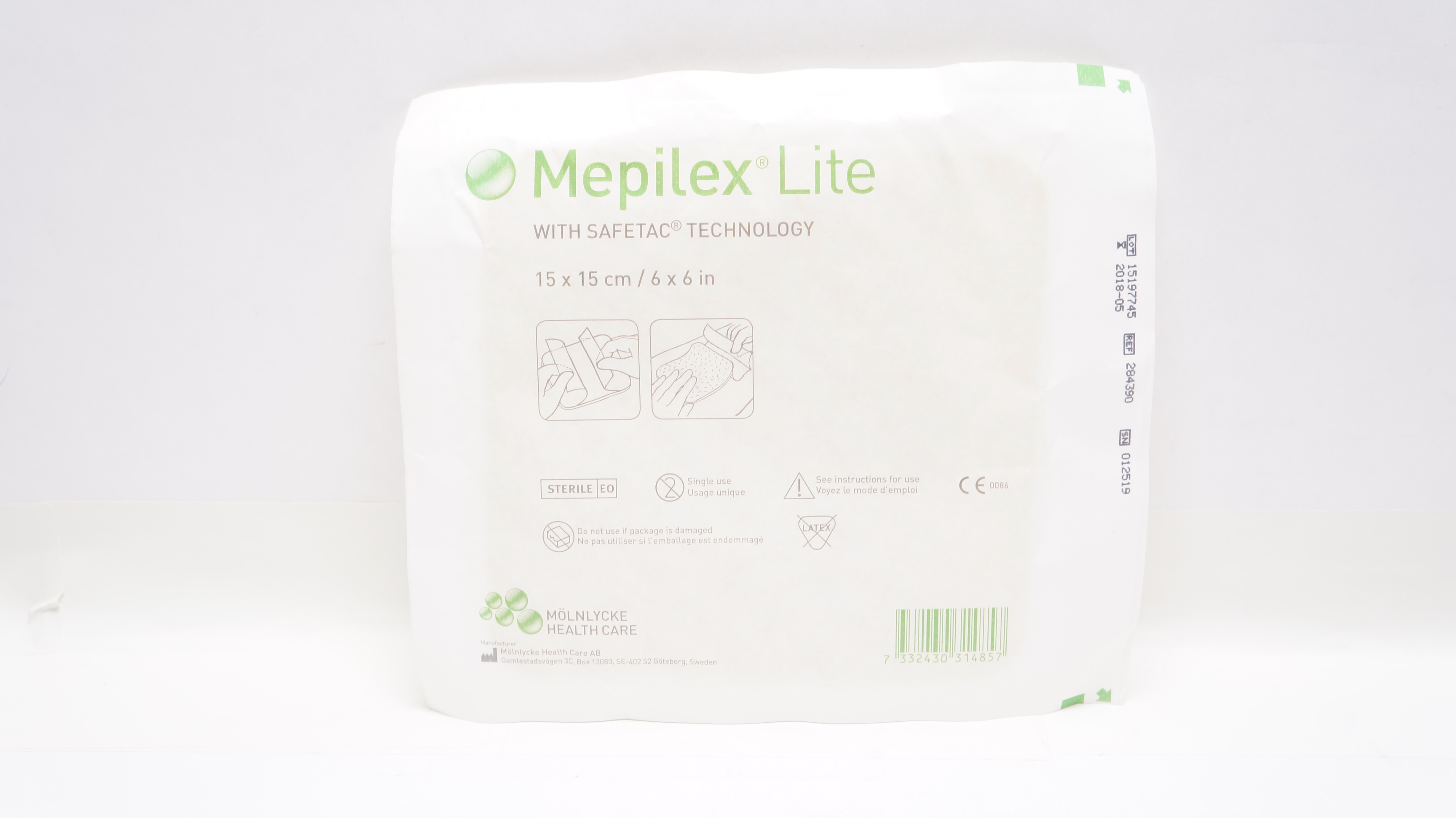 Molnlycke HealthCare 284390 Mepilex Lite Foam Dressing 6inch x