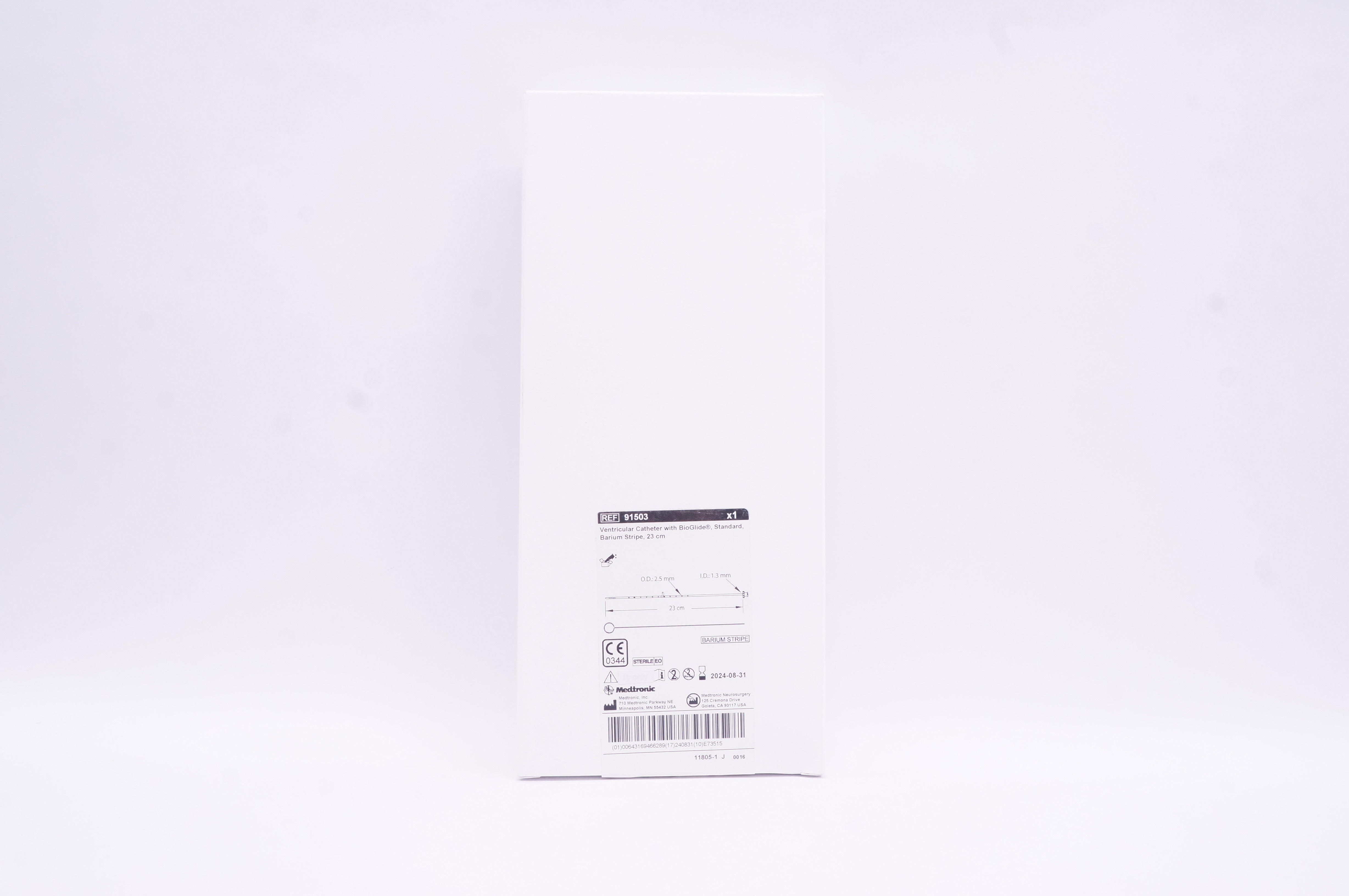 Medtronic 91503 CSF-Ventricular Cath, BioGlide, Standard, Barium Stripe, 23cm