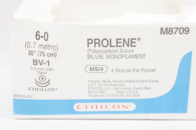 Ethicon M8709 6-0 PROLENE Stre BV-1, 9.3mm 3/8c Taper, 30inch (x) - Box of 8