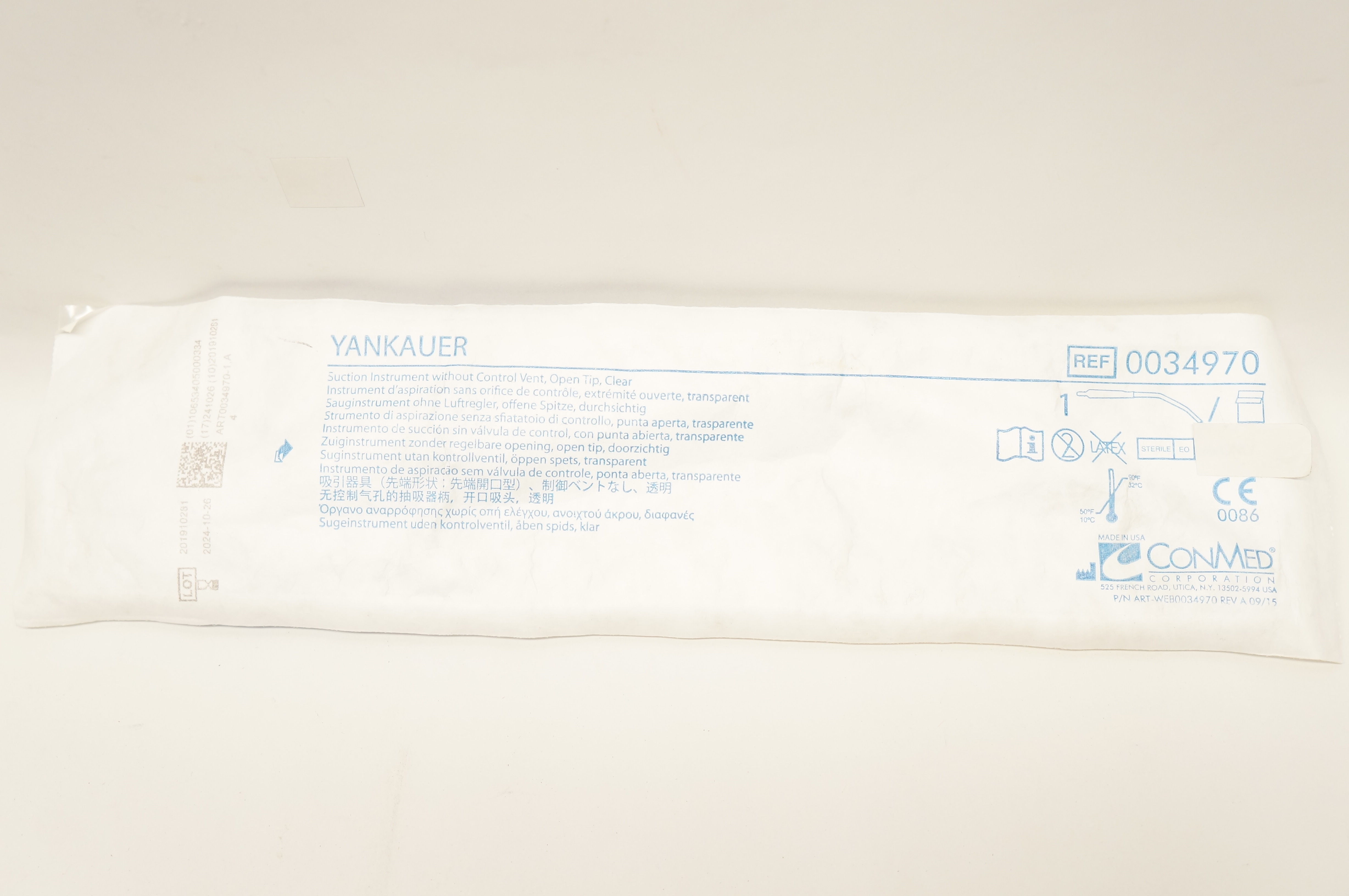 ConMed 0034970 YANKAUER Suction Instrument without Control Vent Open Tip, Clear