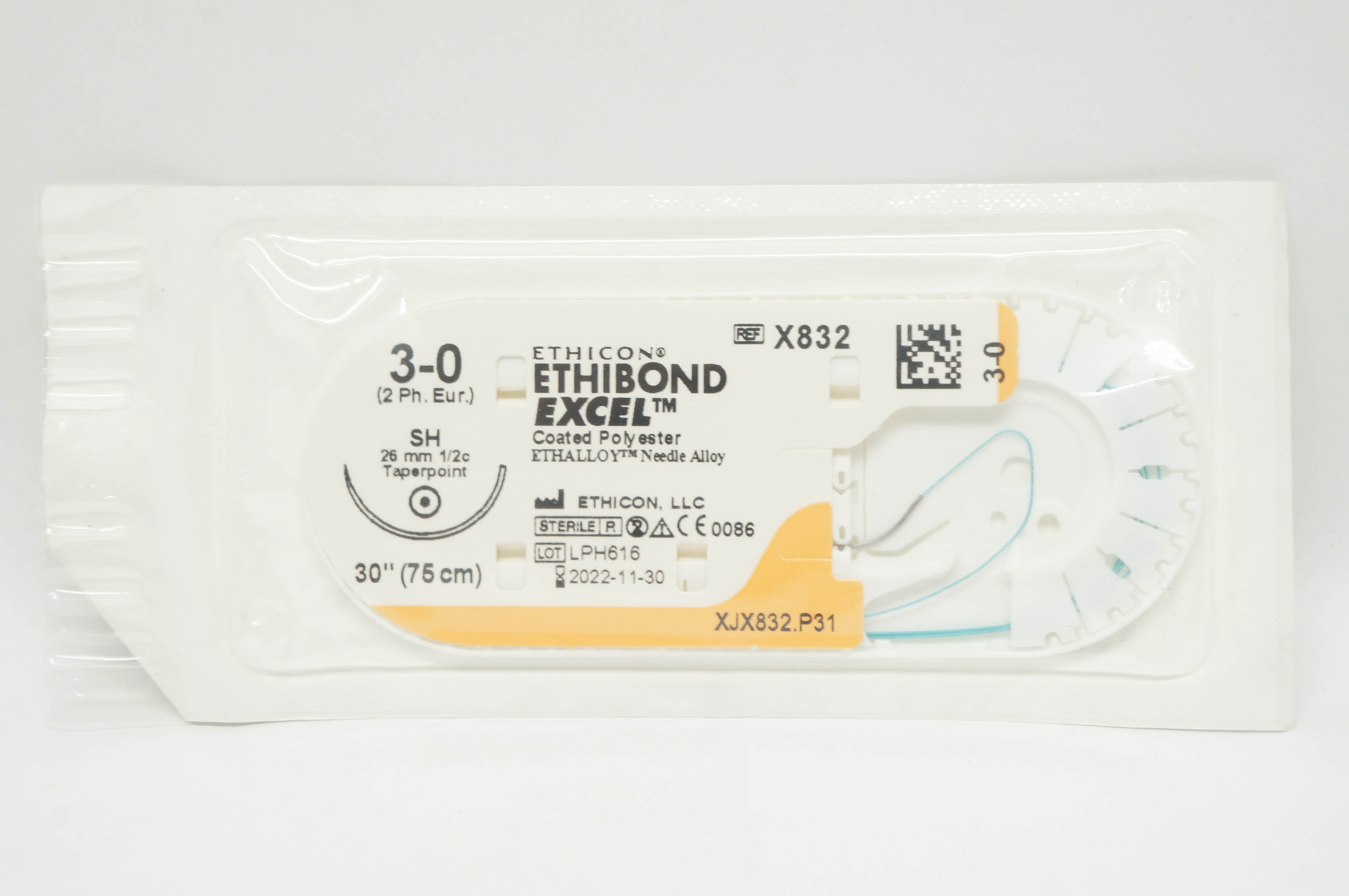 Ethicon X832 3-0 ETHIBOND EXCEL SH 26mm 1/2c Taperpoint 30inch