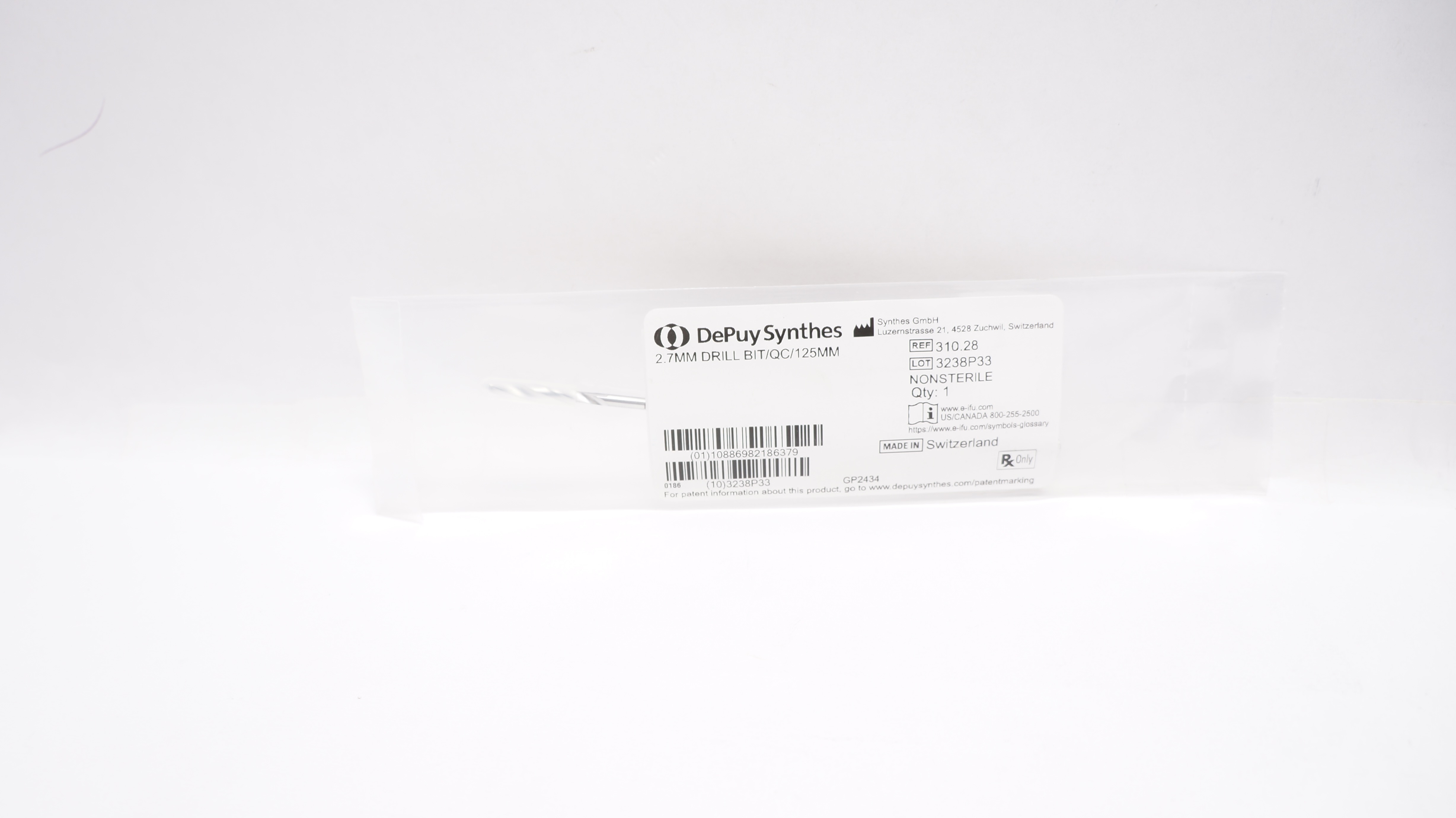 DePuy Synthes 310.28 2.7mm Drill BIT/QC 125mm