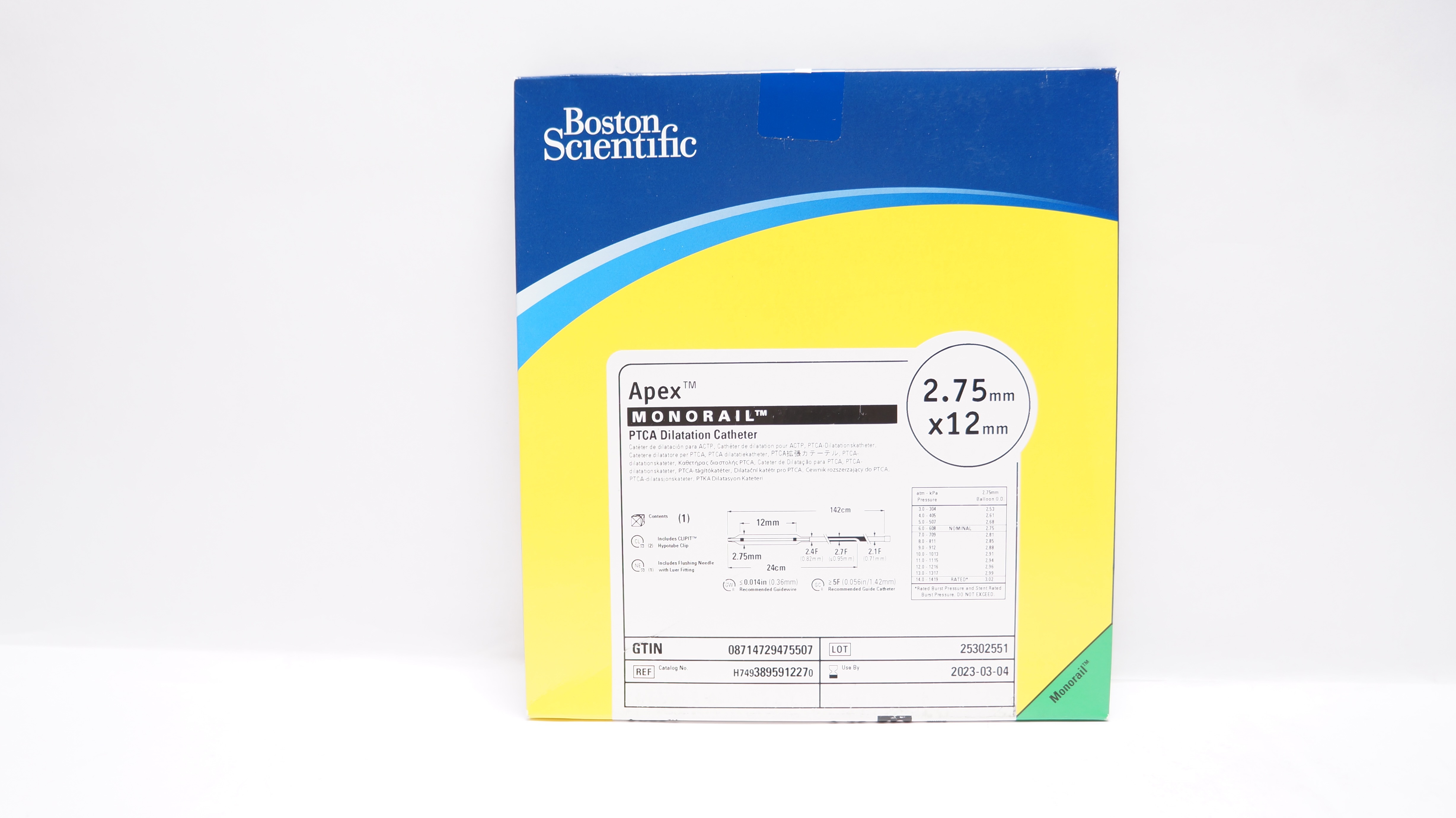 Boston Scientific H7493895912270 Apex PTCA Dilatation Cath. 2.75mm x 12mm (x)