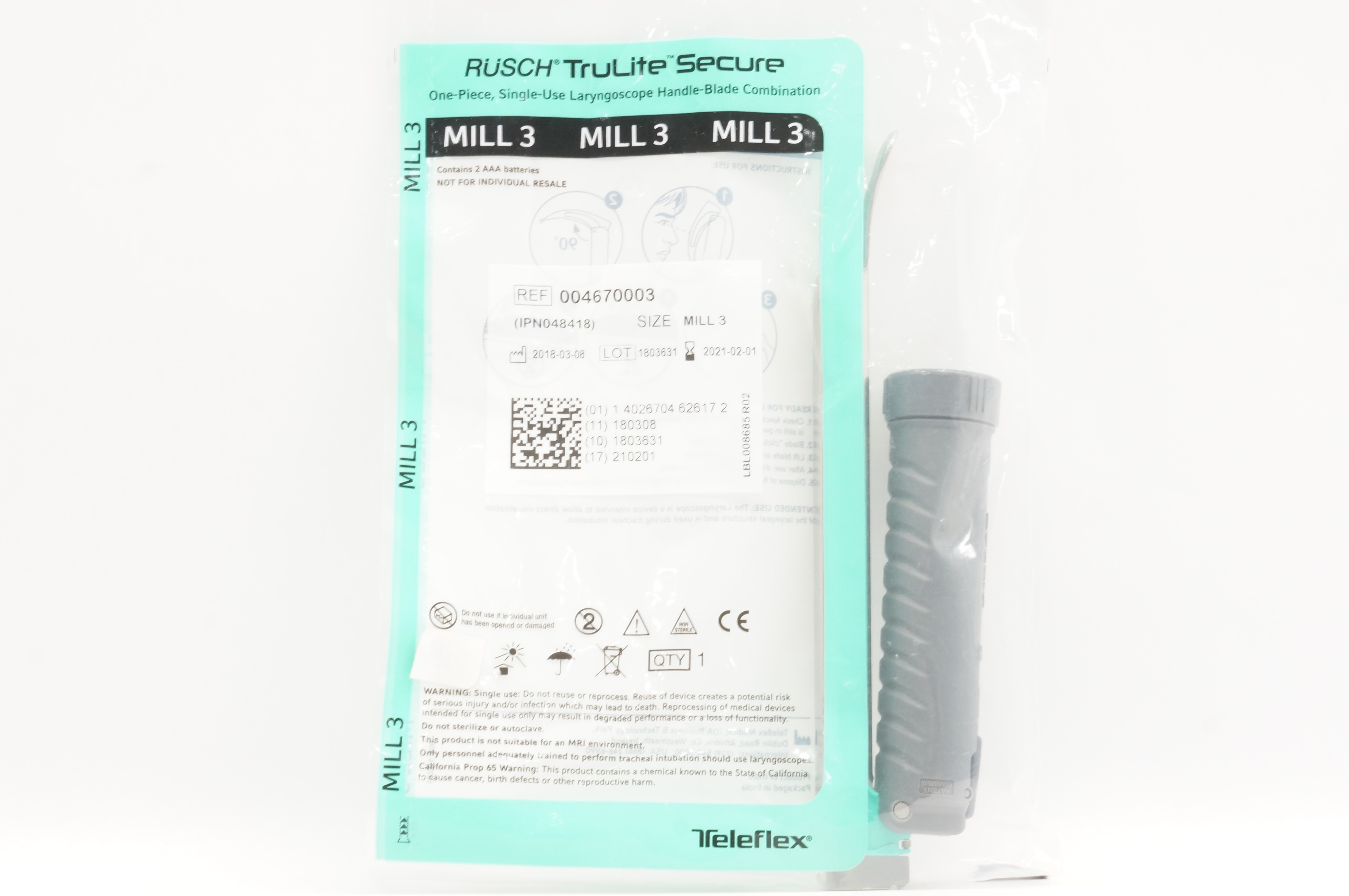 Teleflex 004670003 Rusch TruLite Secure Laryngoscope Handle-Blade Mill 3 (x)