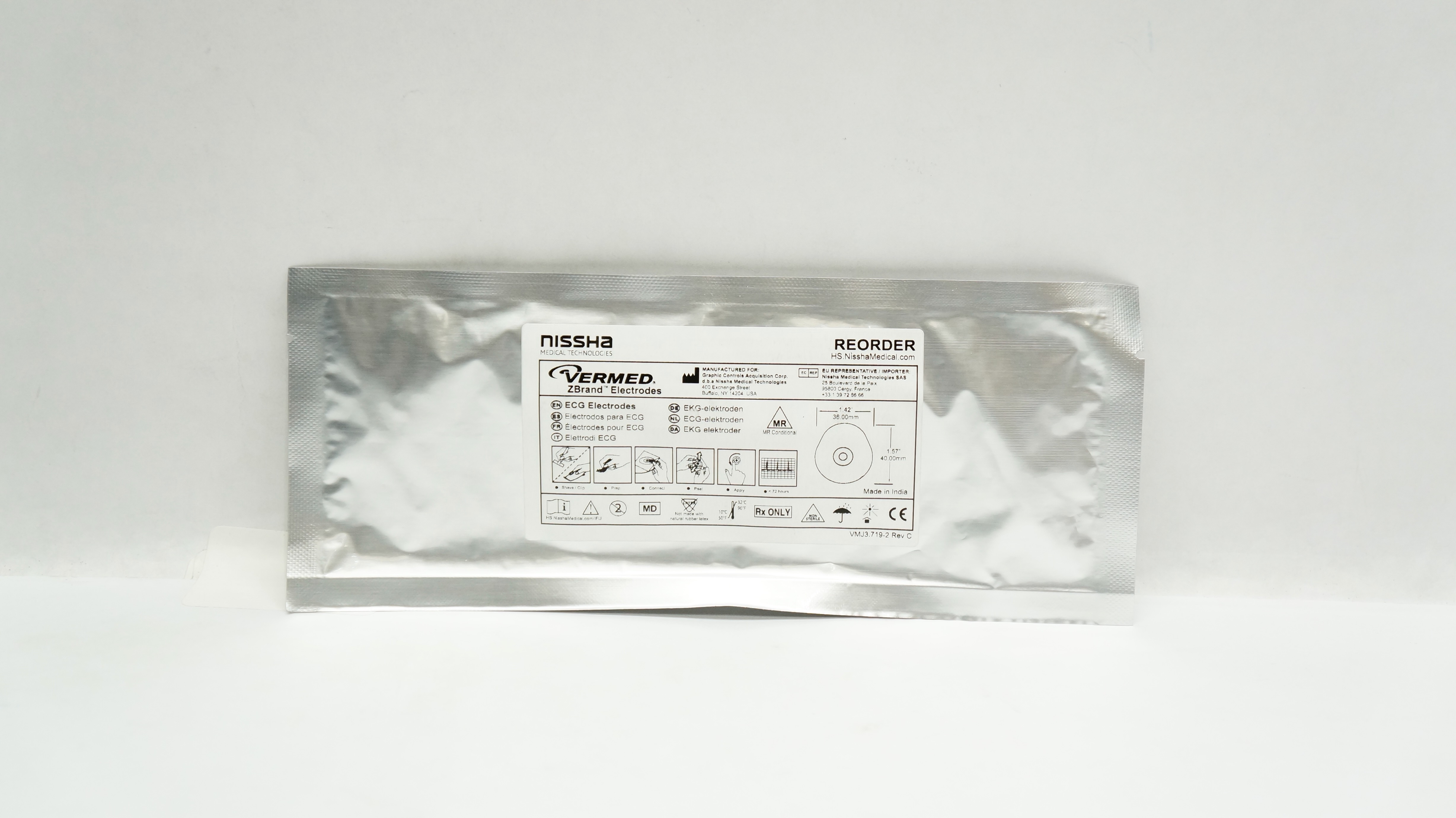 Nissha Medical Z05MTRT-5 Vermed Zbrand ECG Electrodes 1.57 x 1.42inch- Pack of 5