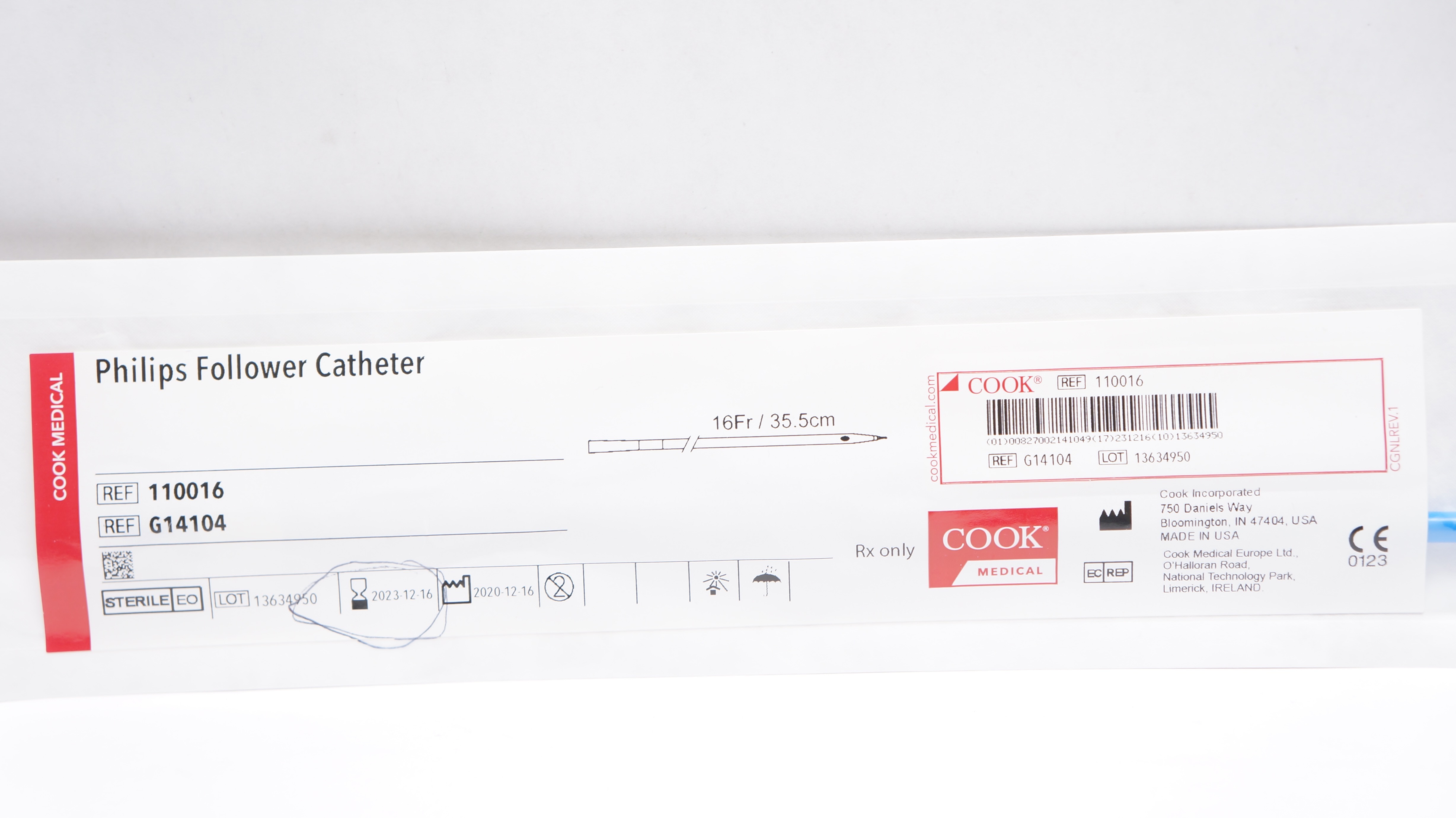 Cook Medical G14104 Philips Follower Cath. 16Fr /35.5cm (x)