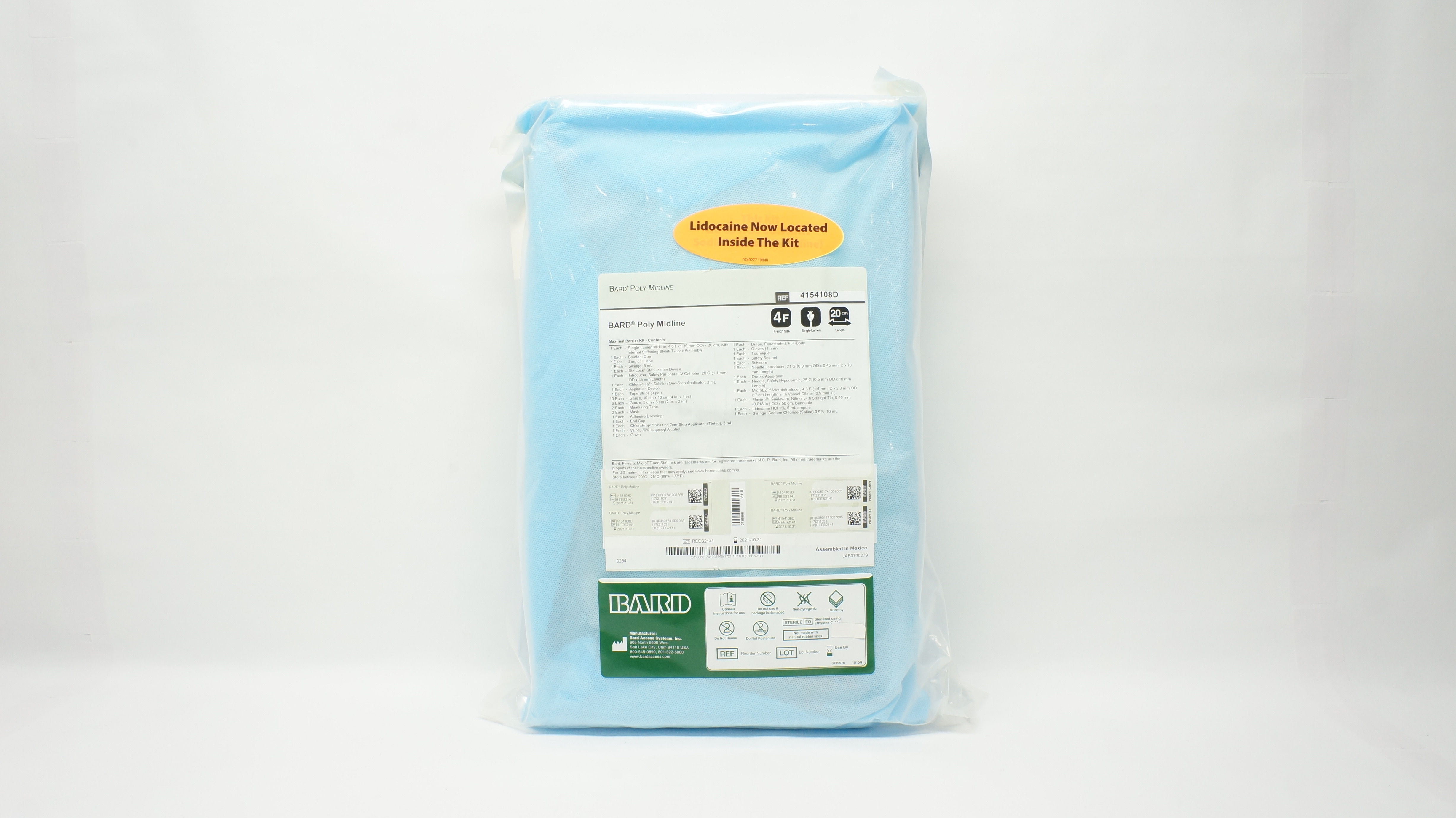 Bard 4154108D Poly Midline Maximal Barrier Kit Single-Lumen 4F x 20cm (x)
