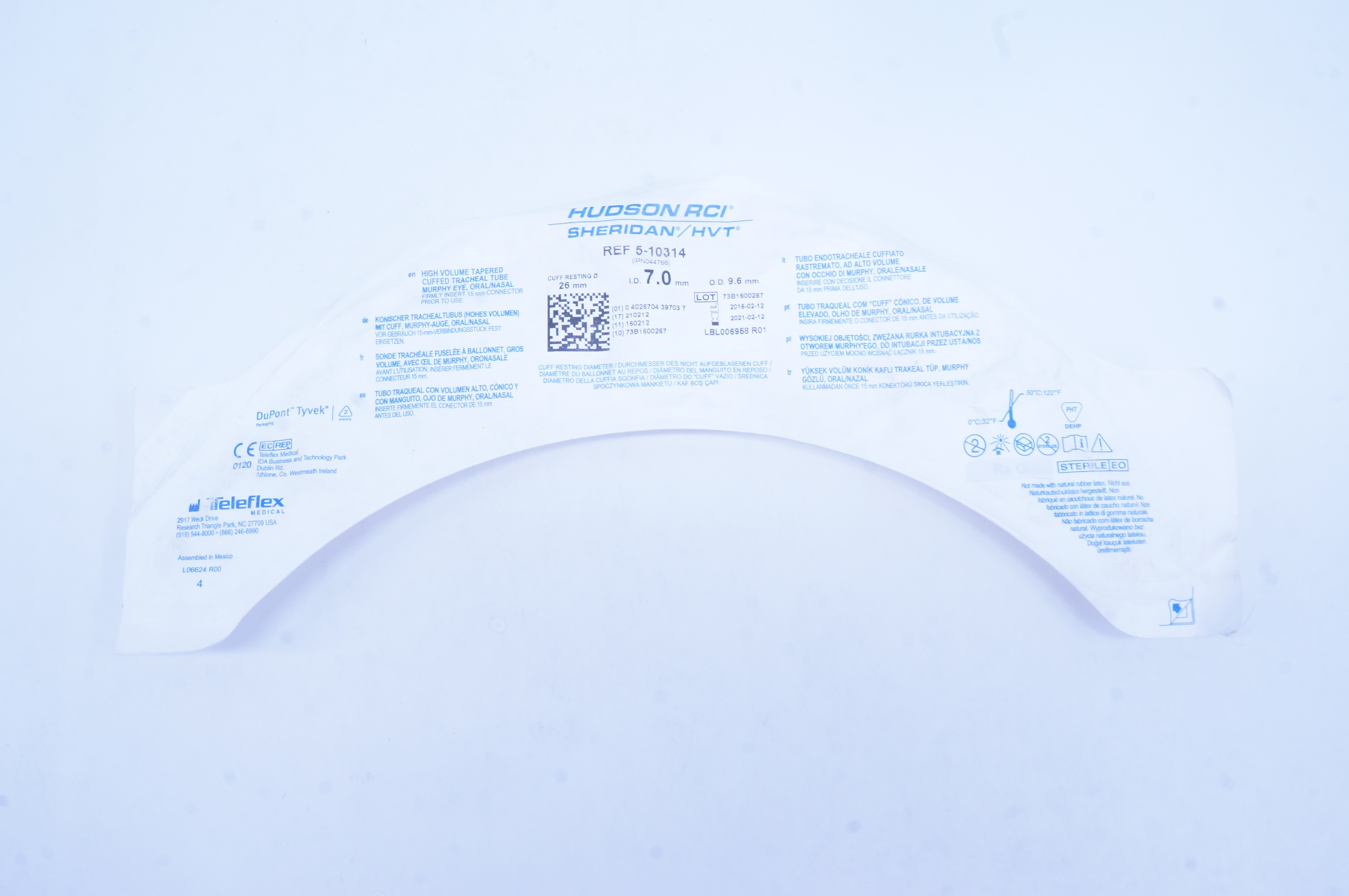 Teleflex 5-10314 High Volume Tapered Cuffed Tracheal Tube 7.0mm ID x 9.6mm OD