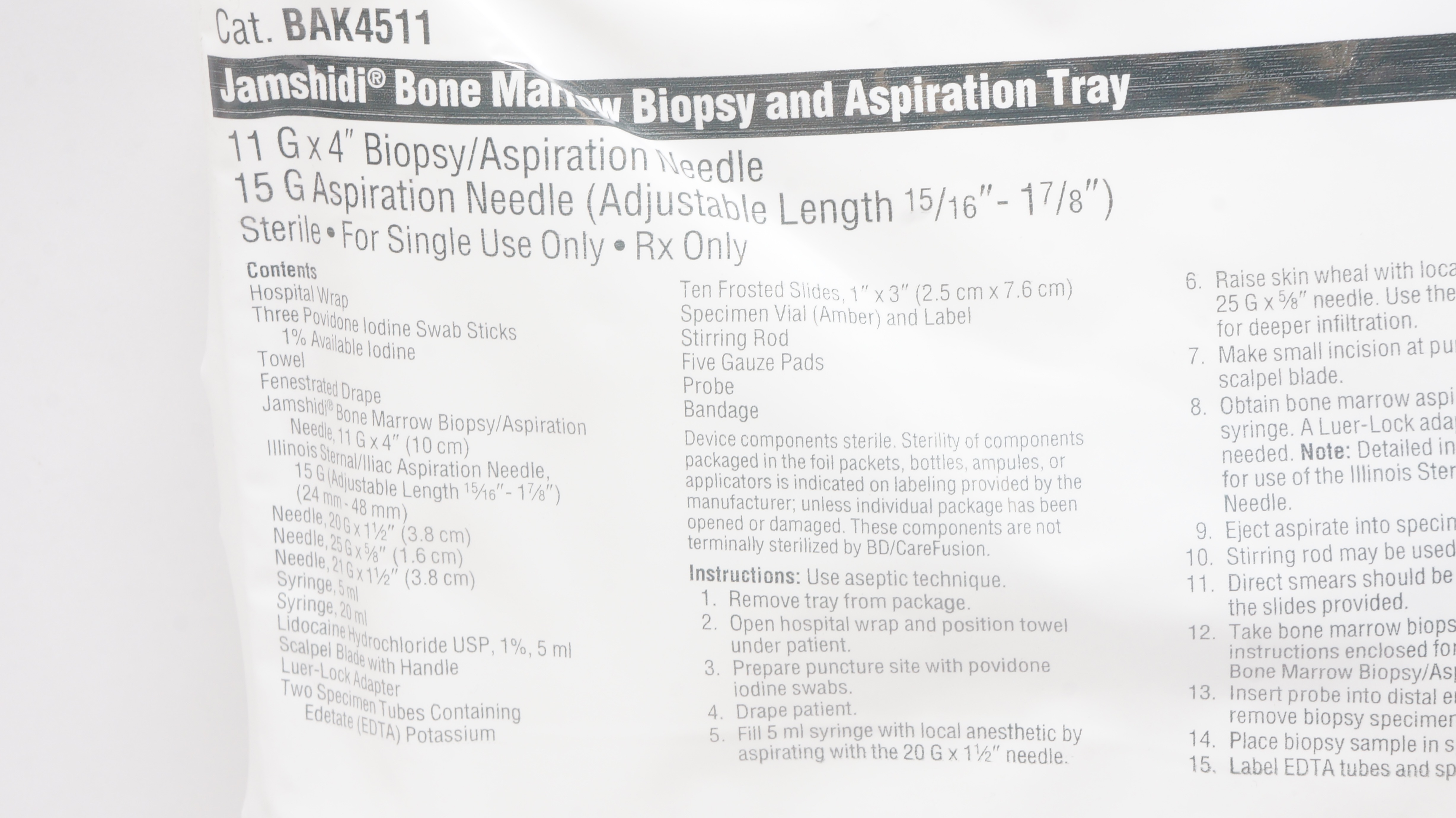 CareFusion BAK4511 Jamshidi Bone Marrow Biopsy & Aspiration Tray 11G x 4 inch(x)