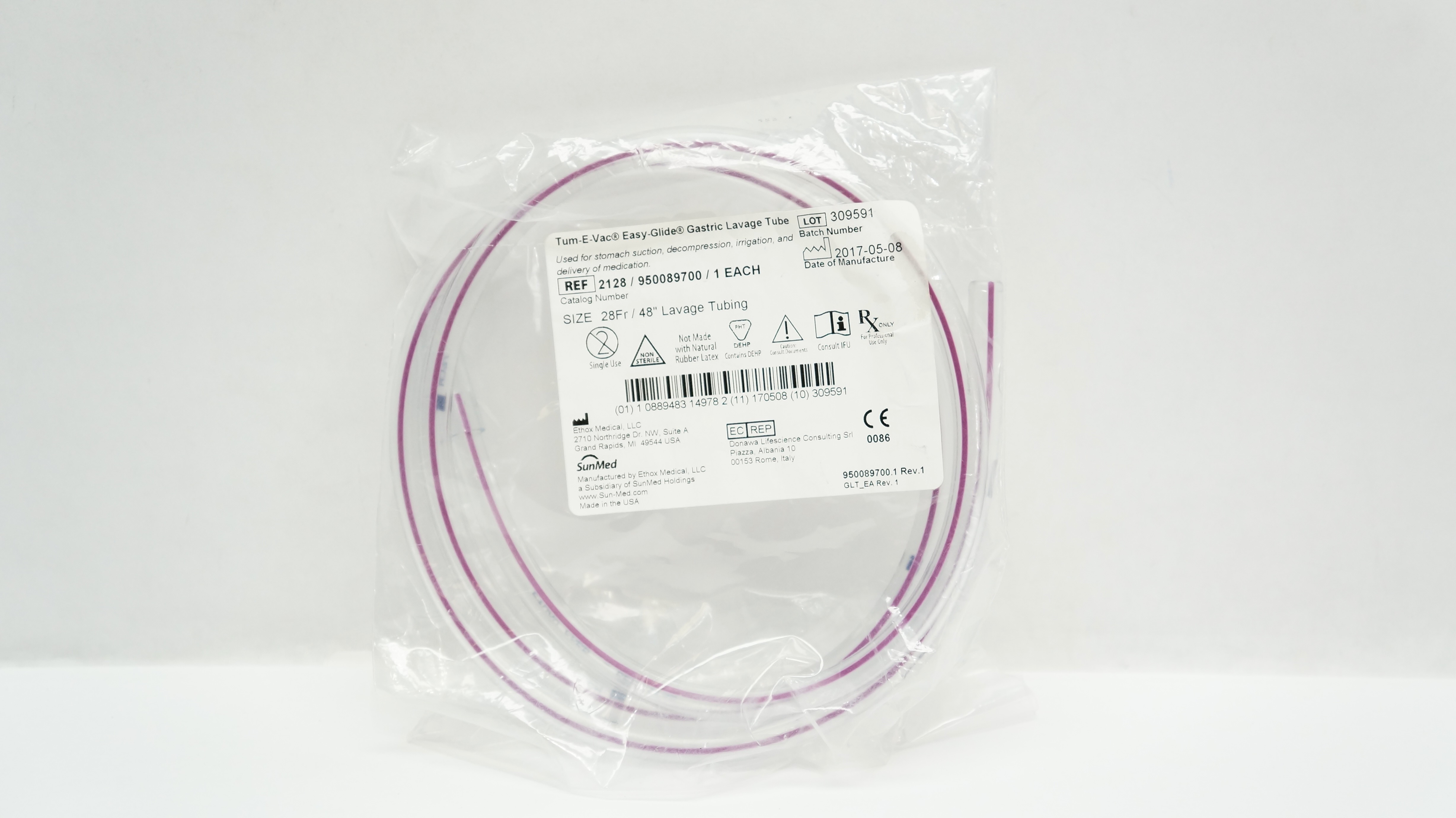 SunMed 2128/950089700 Ethox EVac EasyGlide Gastric Lavage Tube 28Fr x