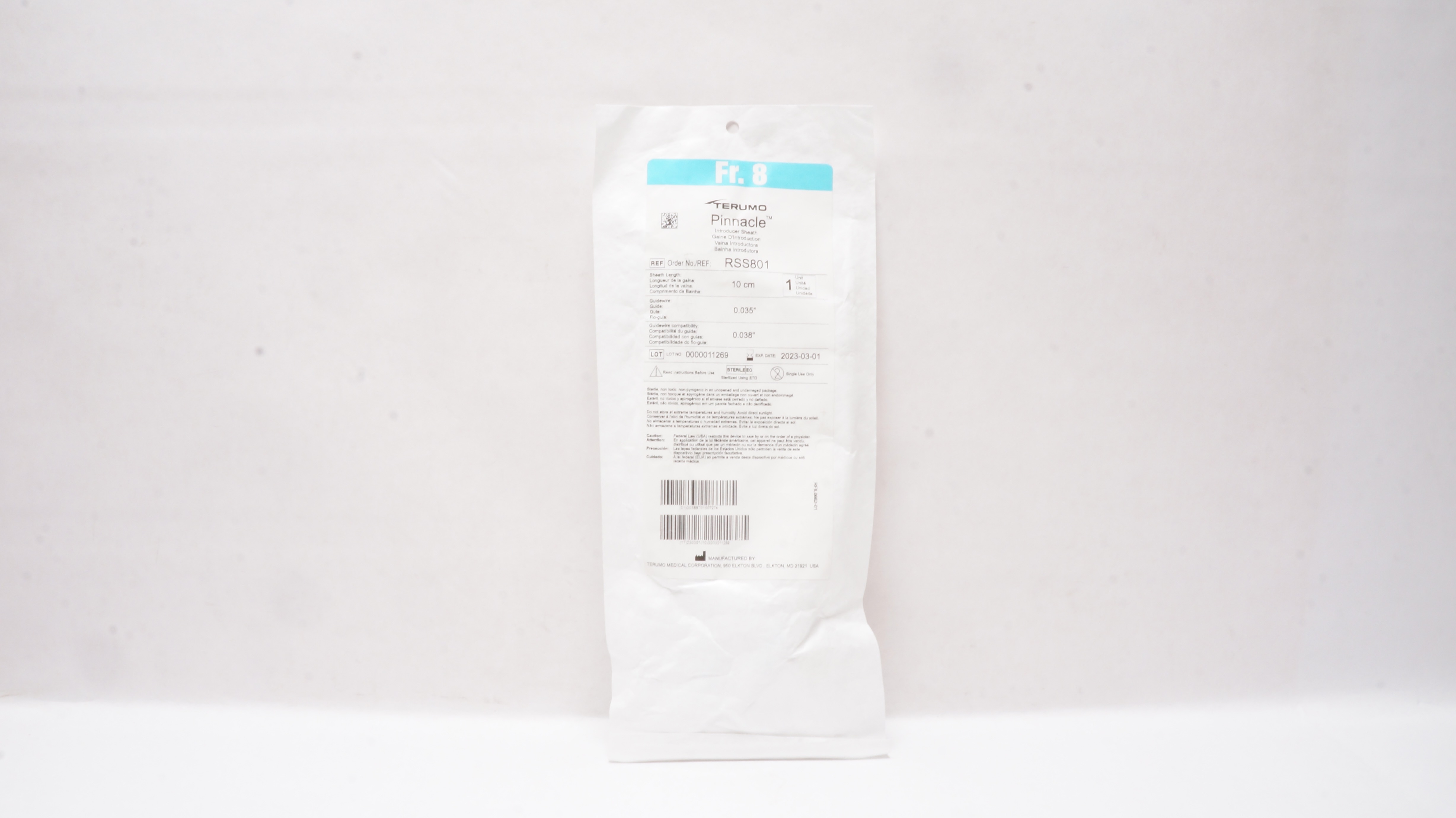 Terumo RSS801 Pinnacle Introducer Sheath 8Fr. 0.035inch x 10cm (x)
